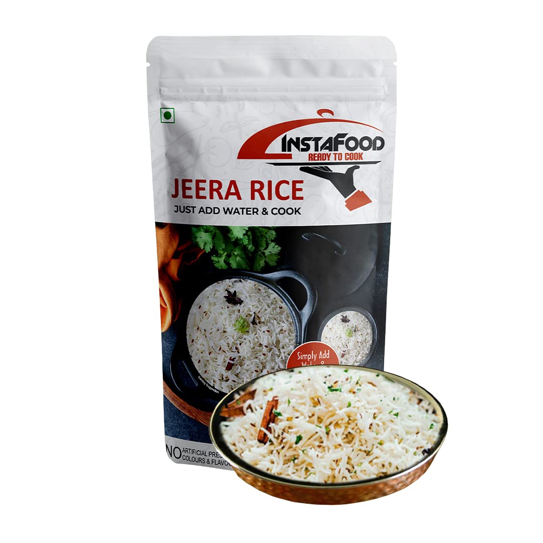 INSTAFOOD Jeera Rice | Ready to Cook Meal | 3-4 Servings | Pack of 1 (Each 150 g) | After Cooking Gets 550GM to Serve | Zip Lock Packaging | Vegetarian Meal | Just Add Water and Cook