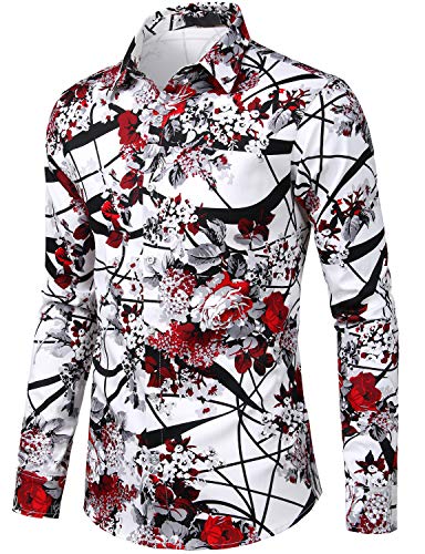 ZEROYAA Men's Floral Slim Fit Long Sleeve Cotton Casual Button Down Dress Shirt2