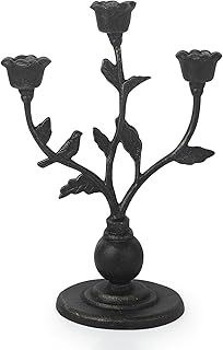 DreamsEden Vintage Rose Candelabra - 3 Arm Cast Iron Candle Holder for 1...