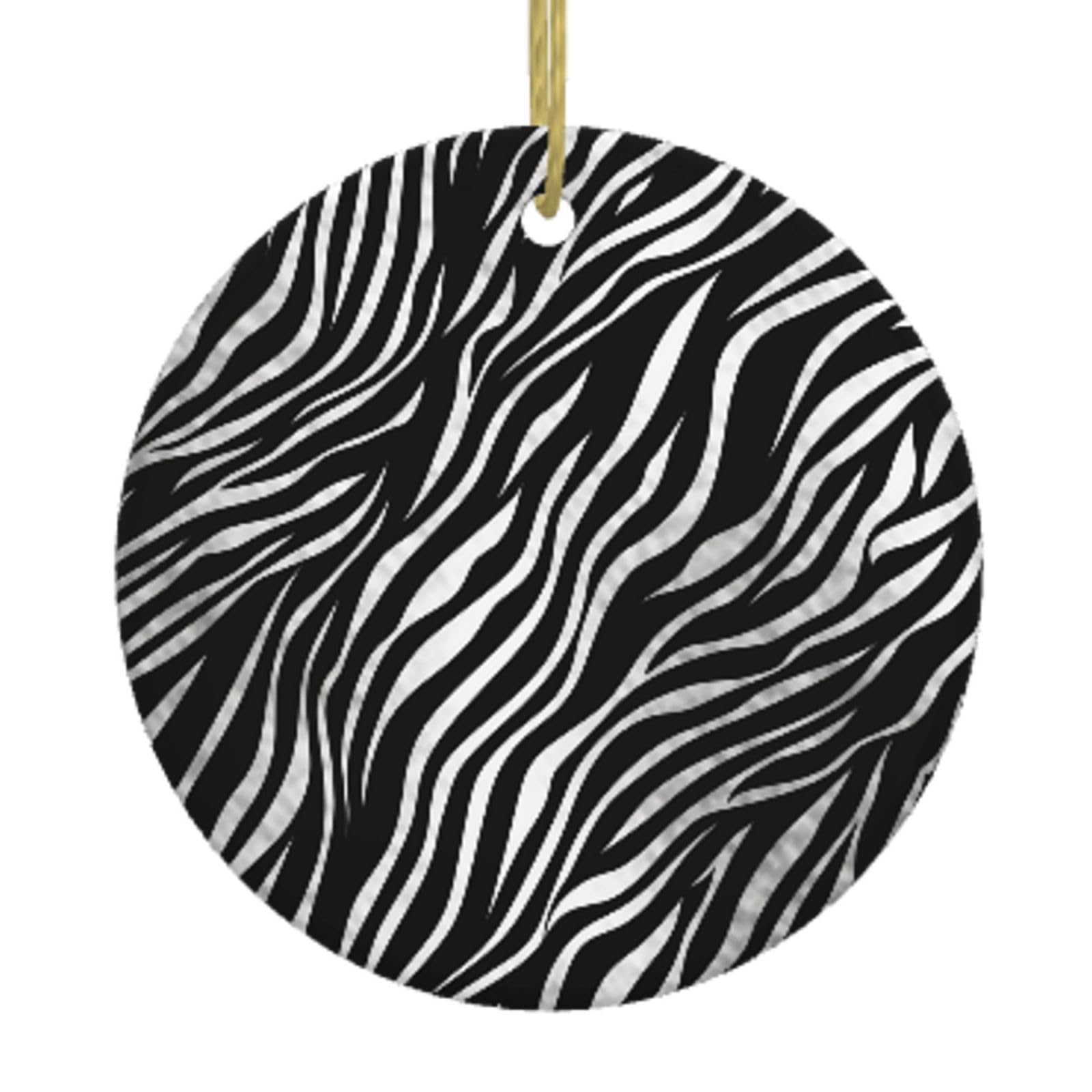Ceramic Christmas Tree Hanging Ornaments with Gold Ropes Christmas Tree Decorations Round Ceramic Zebra Print Pendant Keepsake Decorations for Holiday Xmas Gift Ideas