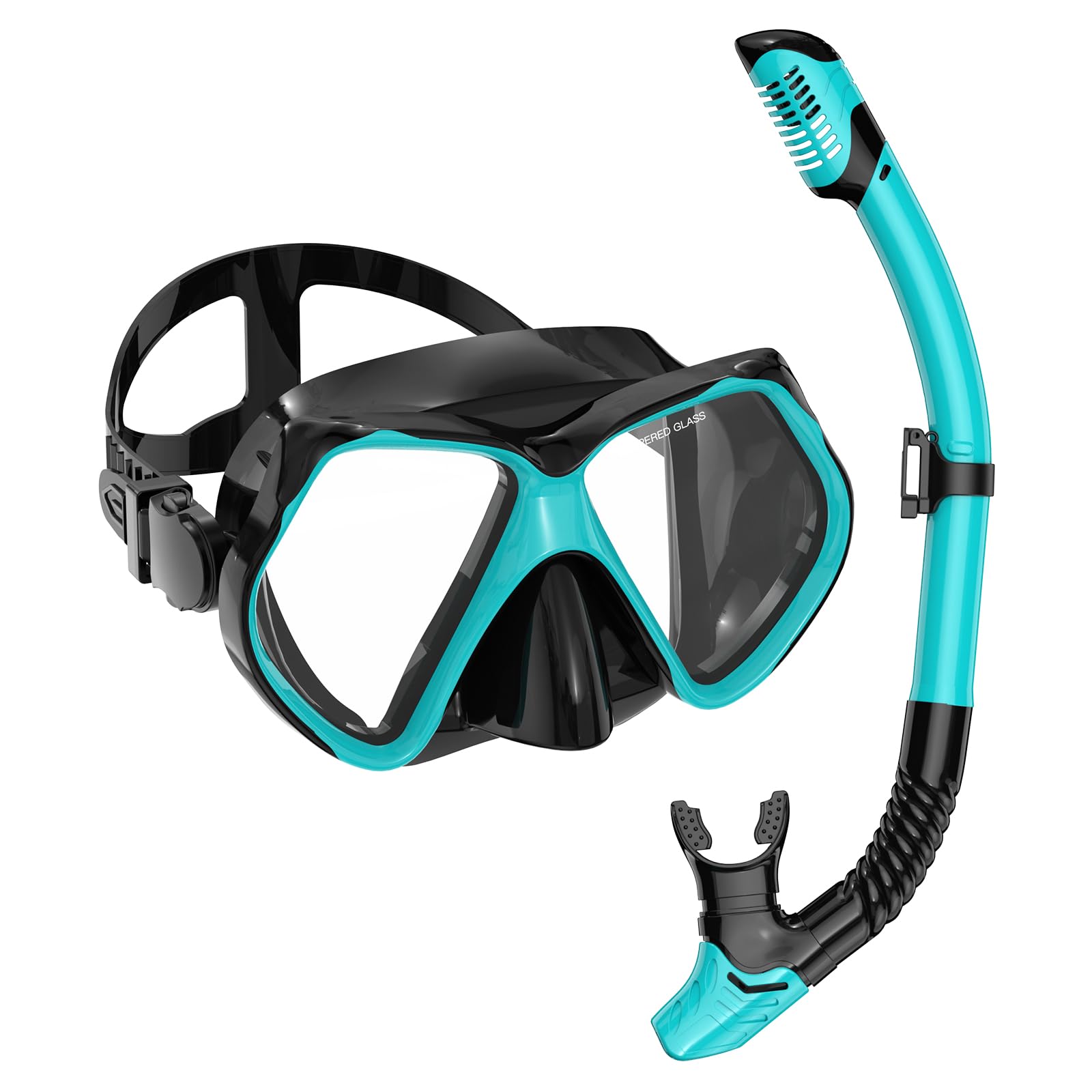 Adult Snorkeling Equipment, Dry Snorkel Mask Set, Adult Diving Mask, Diving Equipment, Swimming Goggles with Nose Cover, Swimming Freediving Tempered Glass, Panoramic View