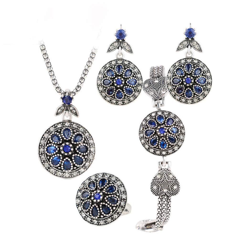 YAZILIND 4 piezas de la mujer Rhinestone flor en forma de colgante Vintage collar es un collar anillos pulsera elegante banquete brida joyería set