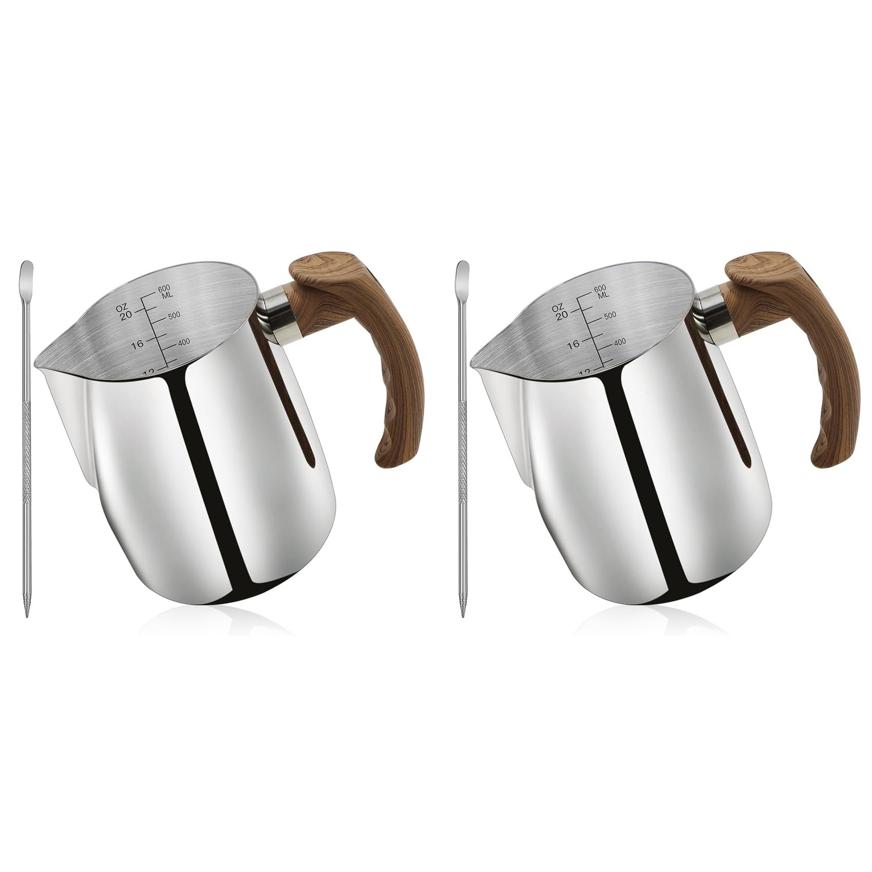 Hndhbfgrt 2X Milk Frothing Pitcher 20 OZ (600ML),Espresso Steaming Pitchers with Anti-Scald Handle, Stainless Steel