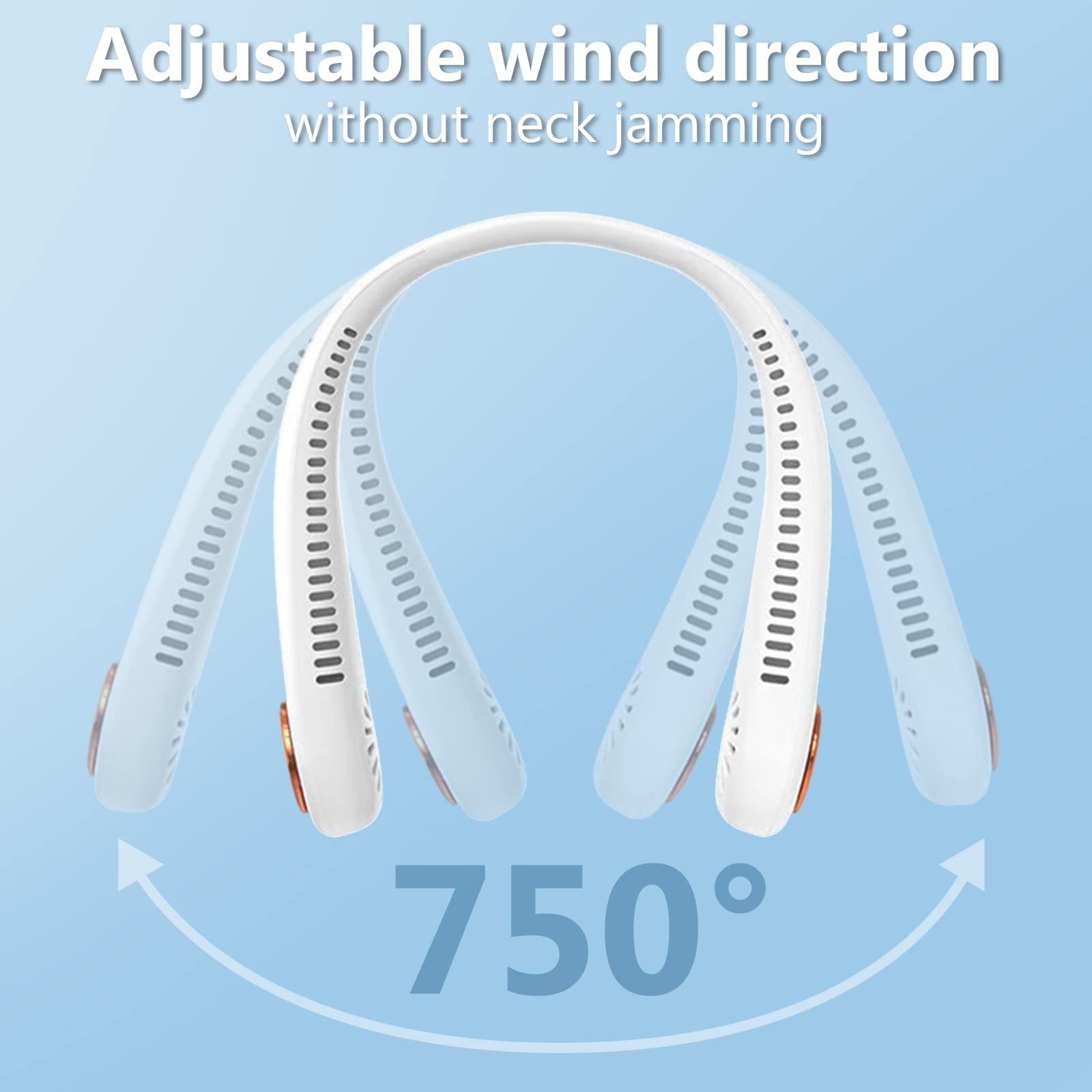 FFTANXS Ventilatore da Collo Portatile, Mini Ventilatore Portatile Ricaricabile, USB Ventilatore Collo Senza Lama, Mini Ventilatori USB con 3 velocità, per Ufficio,Casa,Aria (white)