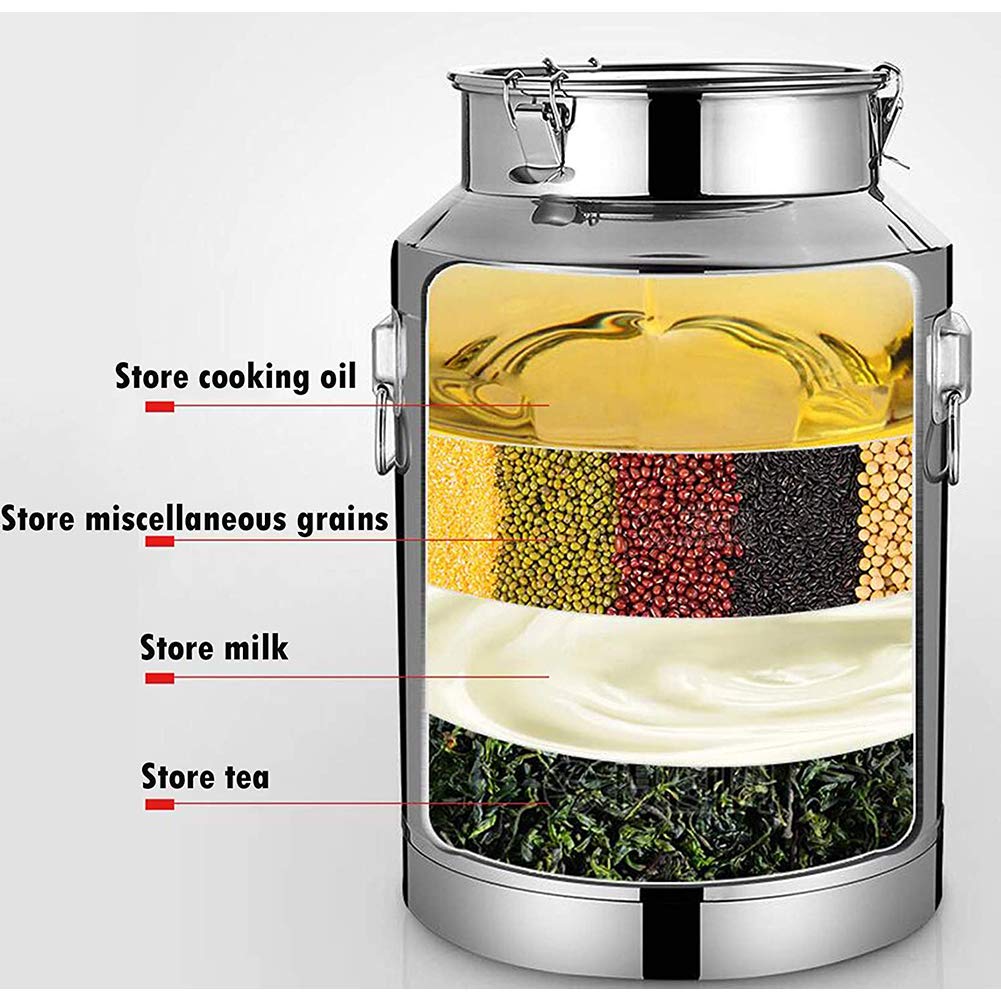 Lata de leche de acero inoxidable de grado alimenticio de 15 L, cubo de vino, jarra de aceite y botella de agua para almacenamiento de líquidos, contenedor versátil y a prueba de fugas