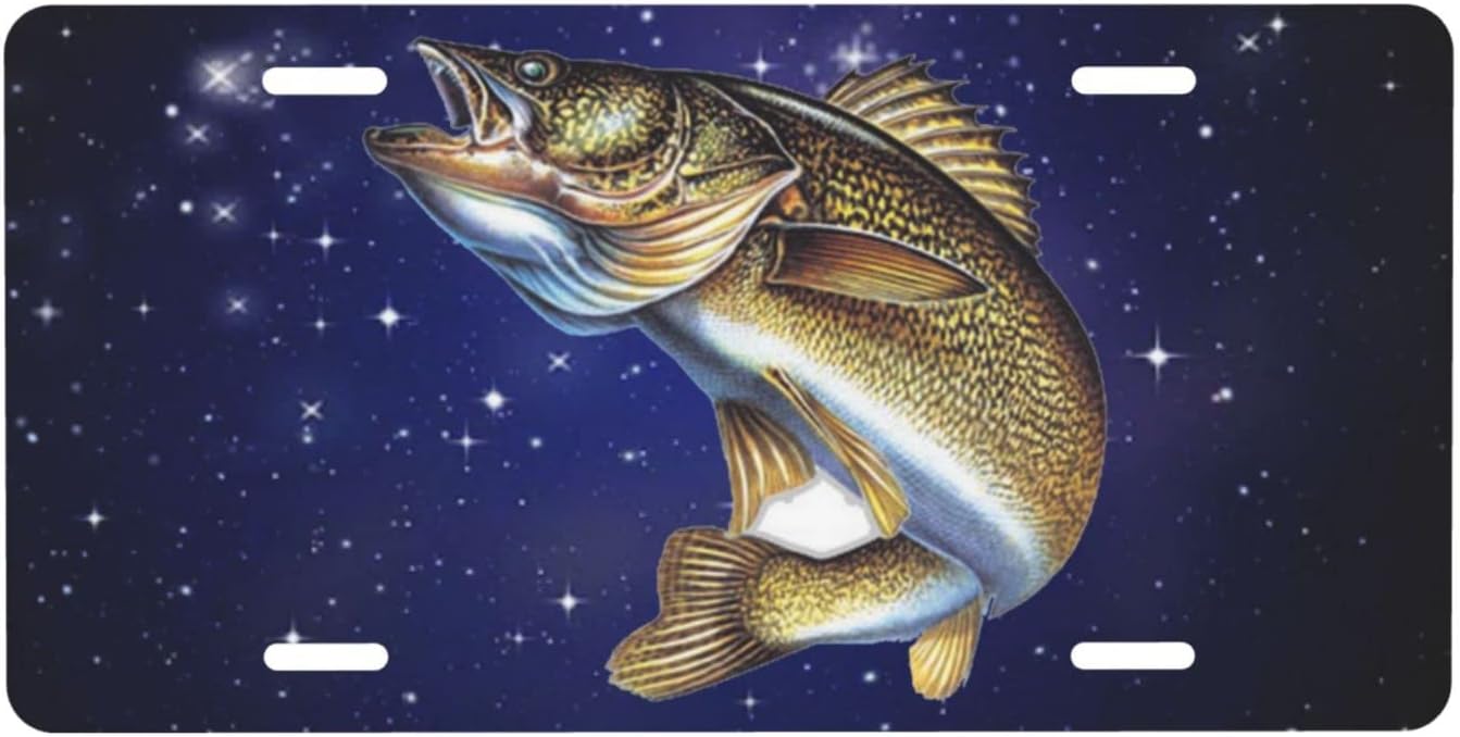 Walleye Fish License Plates 6" X 12" Inch Car Tag Aluminum Metal Car Plate for Men