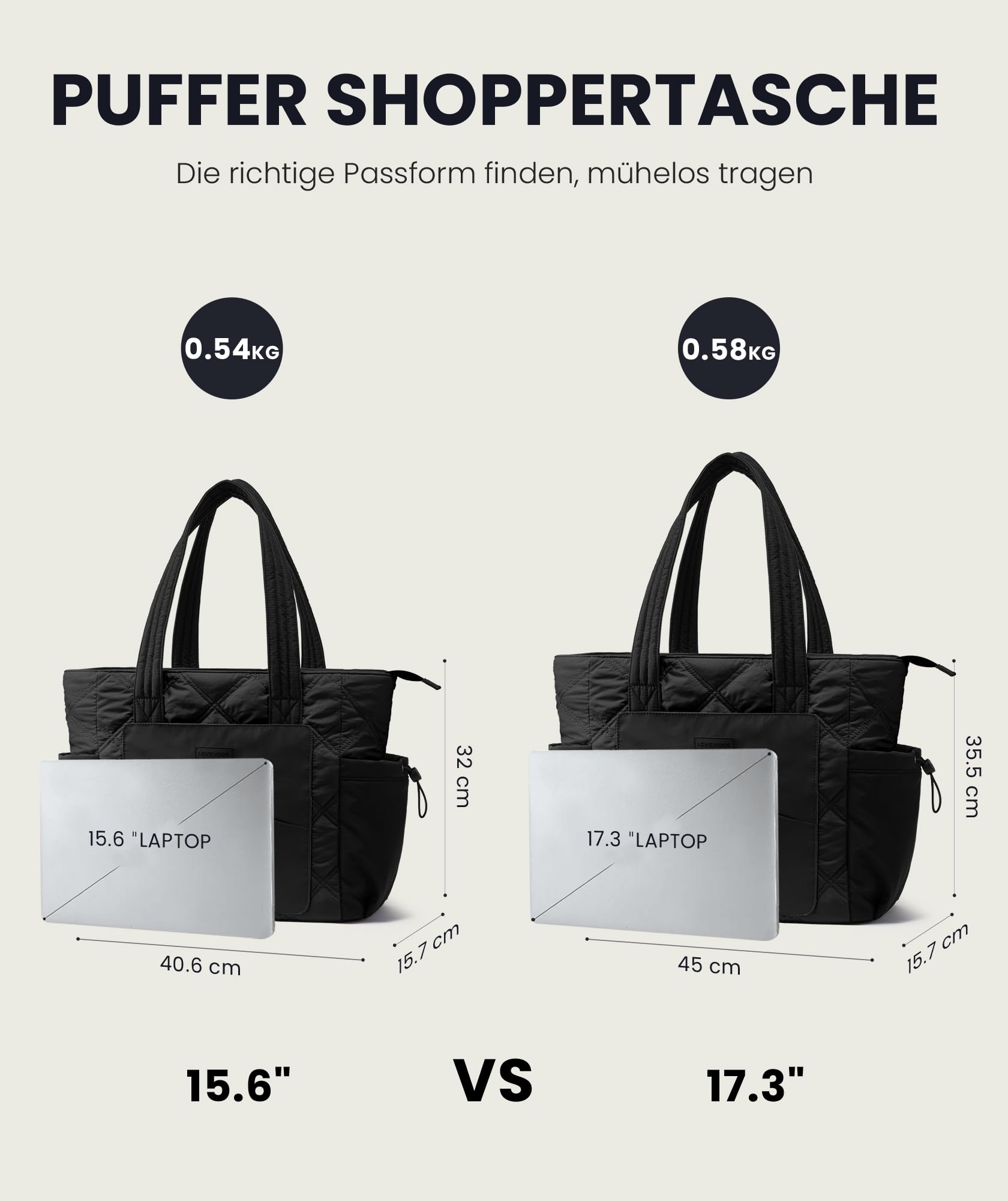 LOVEVOOK Shopper Tasche Damen Groß, Arbeitstasche Puffer Handtasche