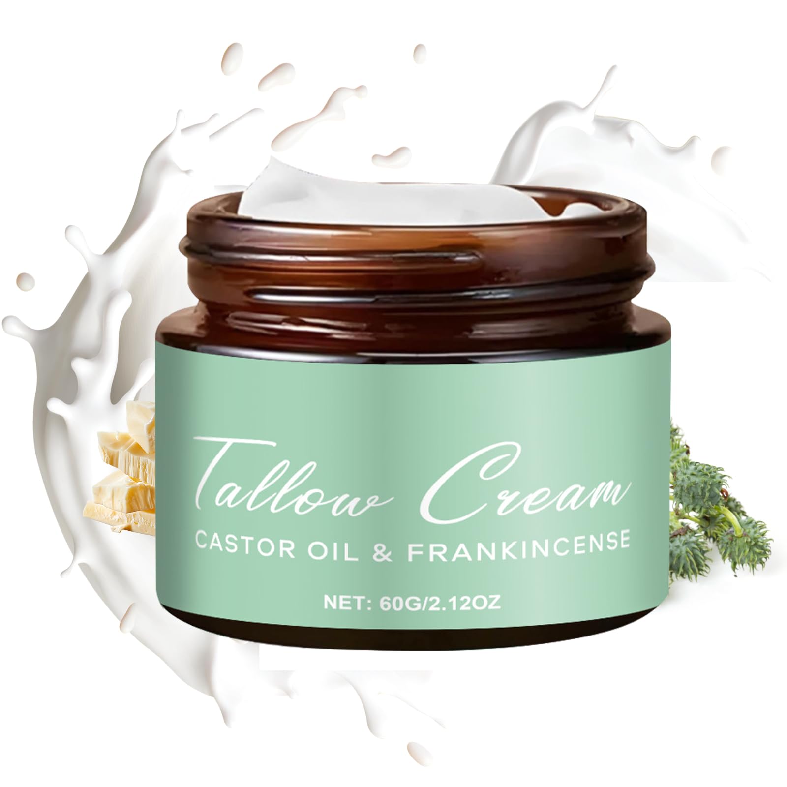 Tbexem Grass-fed Tallow with Frankincense Oil & Castor oil,Tallow Moisturizer for Skin, Tallow and Manuka Honey Balm for Face & Body (1PCS)