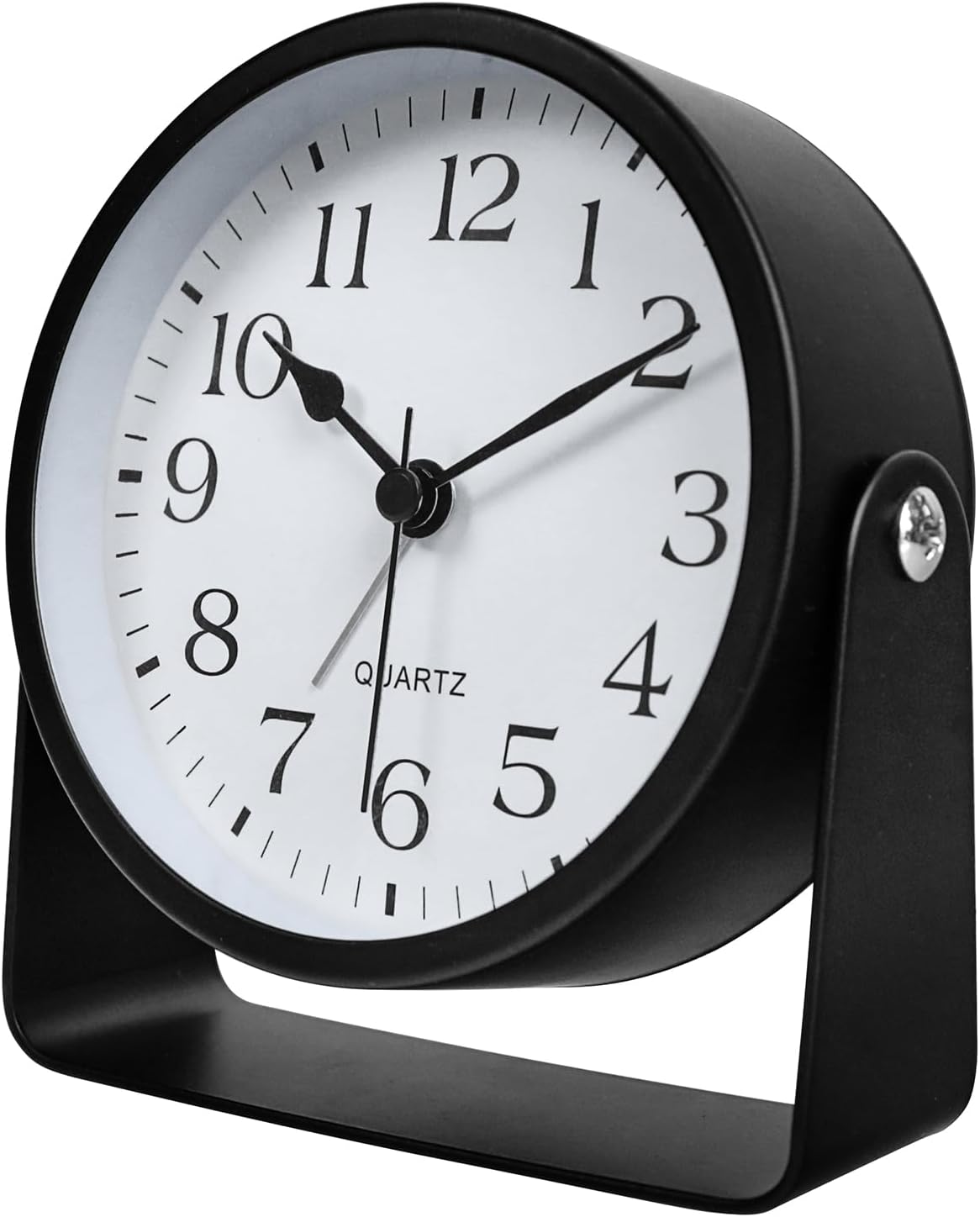Reloj despertador analógico de escritorio pequeño, funciona con pilas, mini mesita de noche de metal, con decoración de mesa auxiliar ligera, de