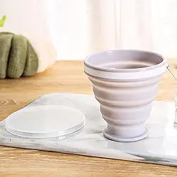 Copo dobrável de silicone cinza de 200 ml com tampas, copo dobrável reutilizável, copos expansíveis para acampamento, caminhadas, aventuras ao ar livre e uso diário