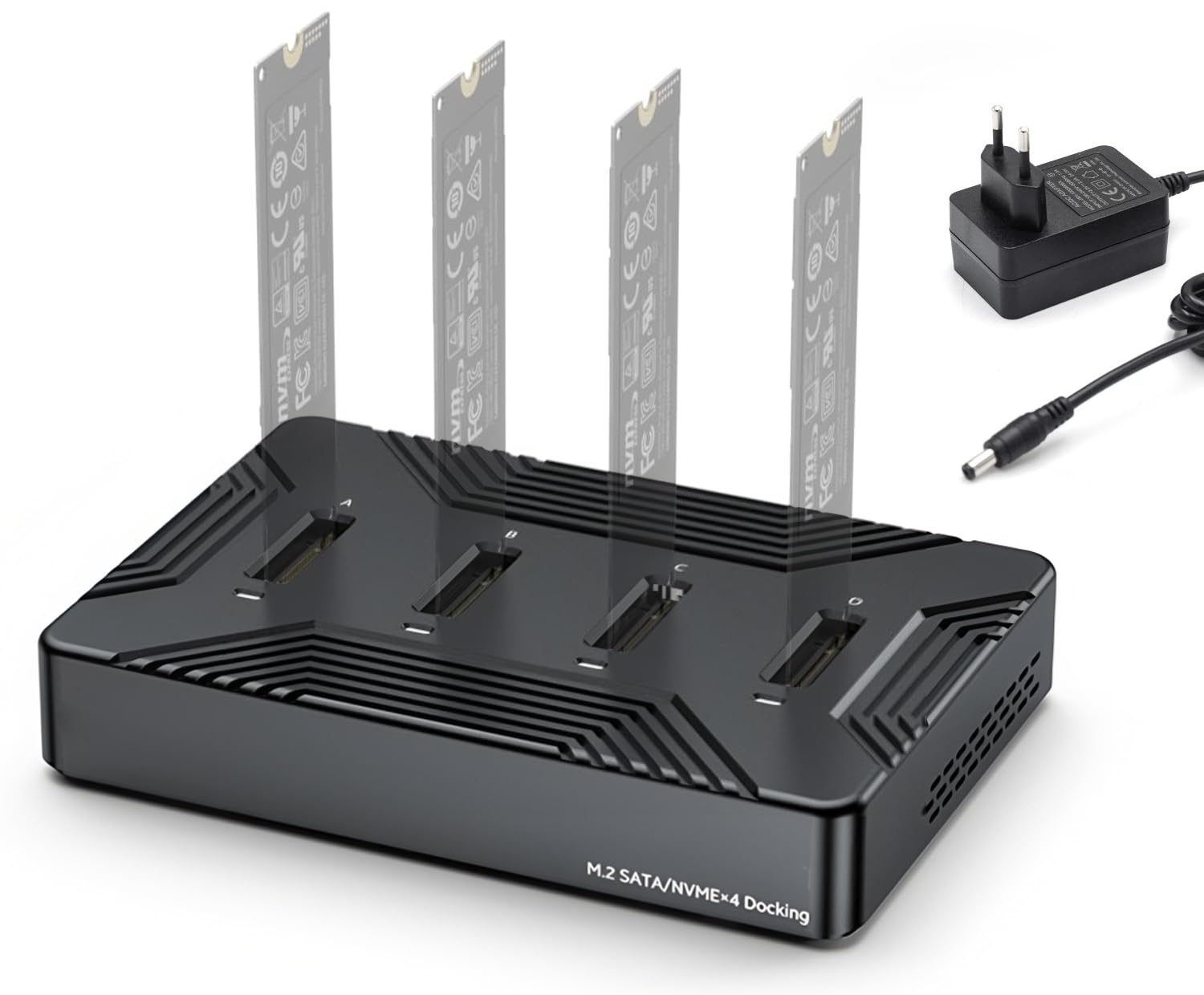 Docking Station M.2 NVME SATA SSD USB 3.2 Gen 2 10Gbps, 4 Bay | M-Key B+M Key, 2230 2242 2260 2280 SSD, Adattatore in alluminio