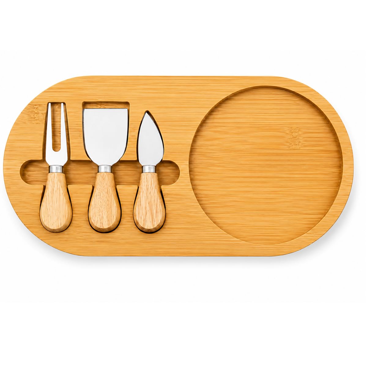 Tábua para Queijos e Frios em MDF 18x36cm, com Utensílios em Aço Inox e Cabo de Madeira,
