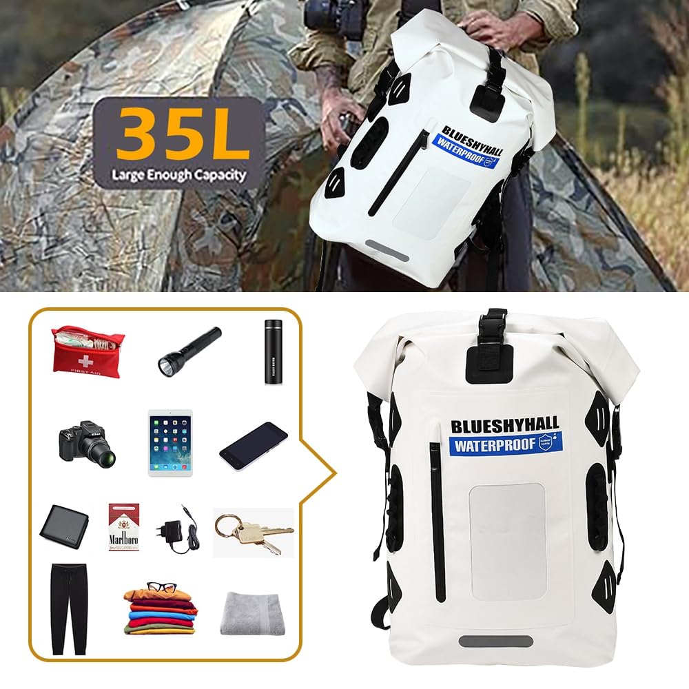 JSCARLIFE Zaino impermeabile da 35 l, per uomo, kayak, canoa, canottaggio, campeggio, escursionismo