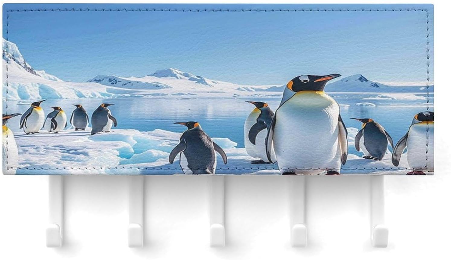 Key Holder Wall Mount Key Hanger with 5 Hooks, Decorative Key Rack | Penguin Antarctica Ice Hanging Key Hooks with Mail Organizer for Wall Living Room Kitchen Bathroom Hallway