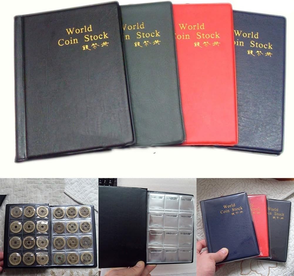 Coin Collection Album 120 Pocket Penny Holder Book for Currency Collecting Small Coin Organizer Display Case Numismatic Supplies Red Blue Black Green(black)