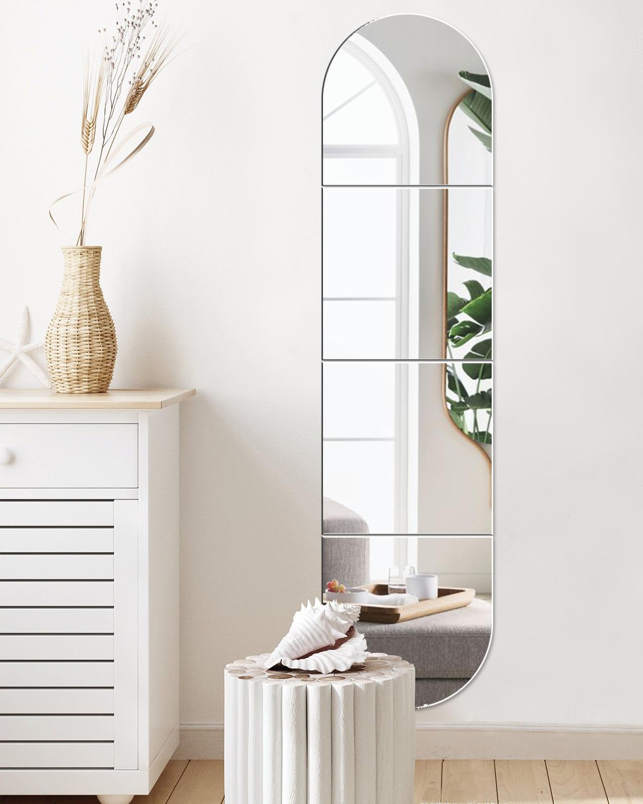 Sqinor Miroir Long Mural Adhesif Verre HD 30.5x30.5cm 4 Pièces - Miroir Autocollant Sans Cadre Mirroir Murales Pour Chambre Salon Entree Maison Porte Placard