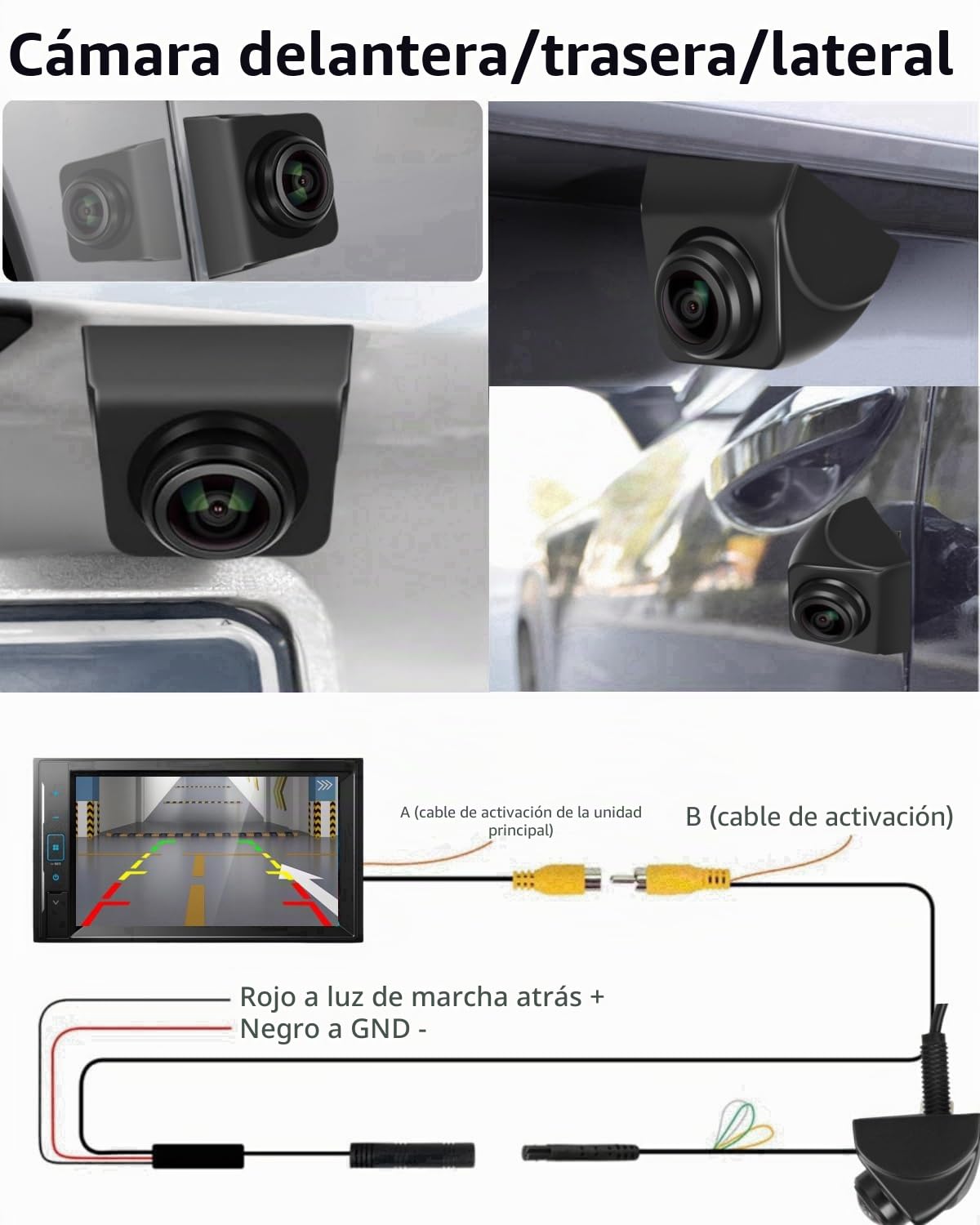 360 ° Rotación Cámara de Marcha Atrás Soporte de Vista Delantera/Trasera HD Cámara de Visión Trasera con Visión Nocturna IP69K Cámara de Marcha Atrás Backup Cámara para Camión(Negro)