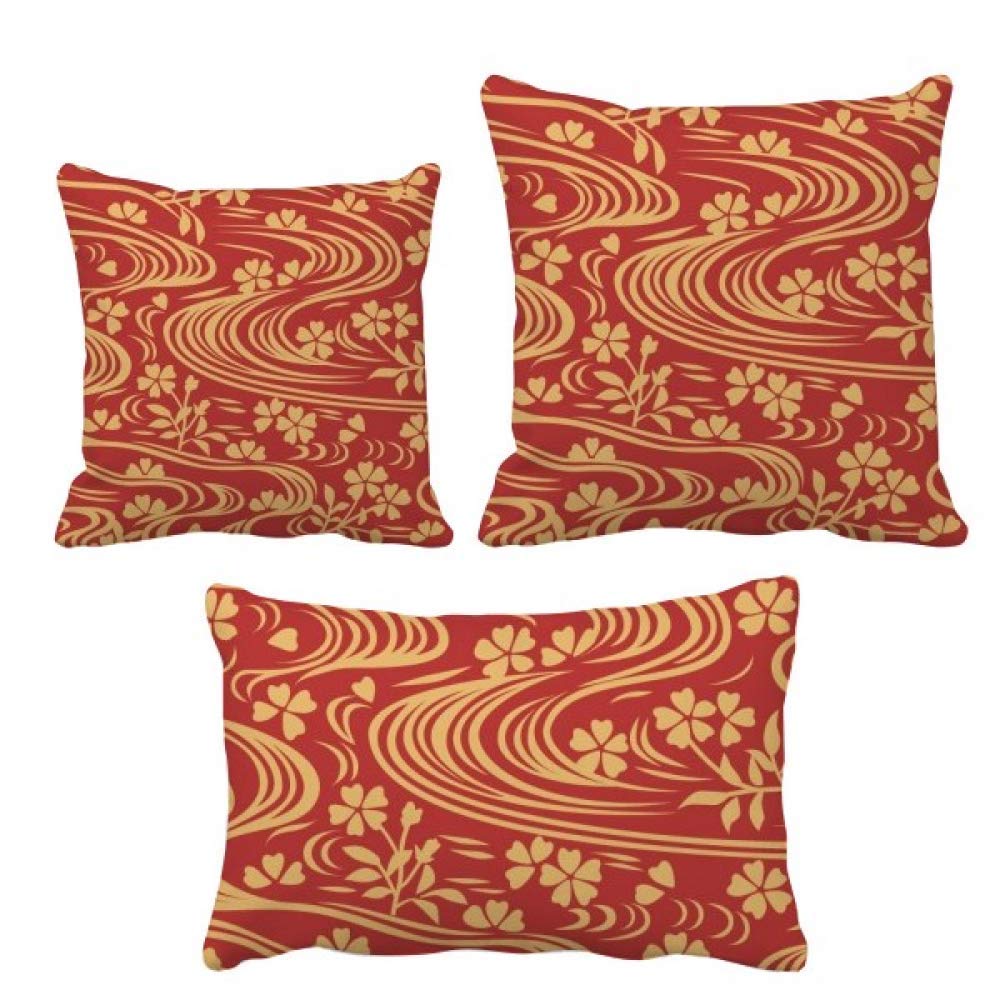 Housse de coussin bouclés rouge floral japonais pour canapé cosy