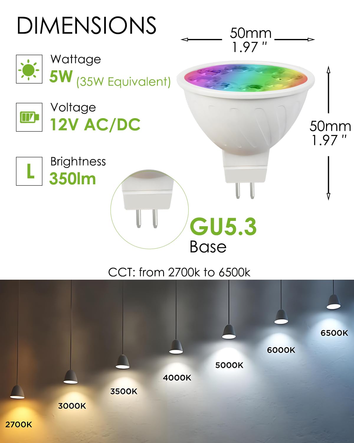 Noobibaba GU5.3 LED 12V for Christmas Lighting GU5.3 Color Changing and Single Color Fade Mode - Image 3