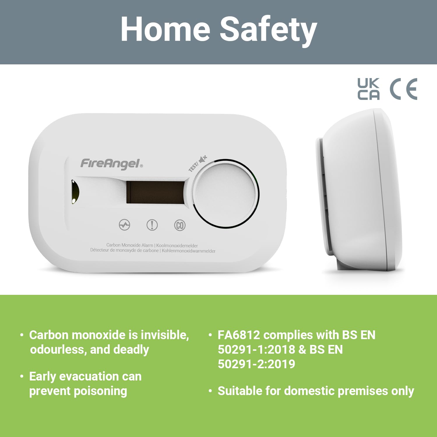 FireAngel FA6812 Digital Carbon Monoxide Detector with LCD Screen, 10-Year CO Alarm Sensor - Image 4