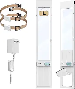 Automatic Sliding Glass Dog Door with Collar Sensor, Large, Adjustable Fit for Dogs Up to 100 lbs