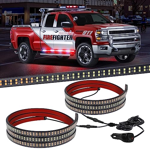 XRIDONSEN 2PCS 70 inch Truck Emergency Lights Strip 864 LED Running Board Strobe Lights Red White Firefighter Lights Flashing Warning Safety Waterproof Flexible for Vehicles POV Fire Trucks Pickup