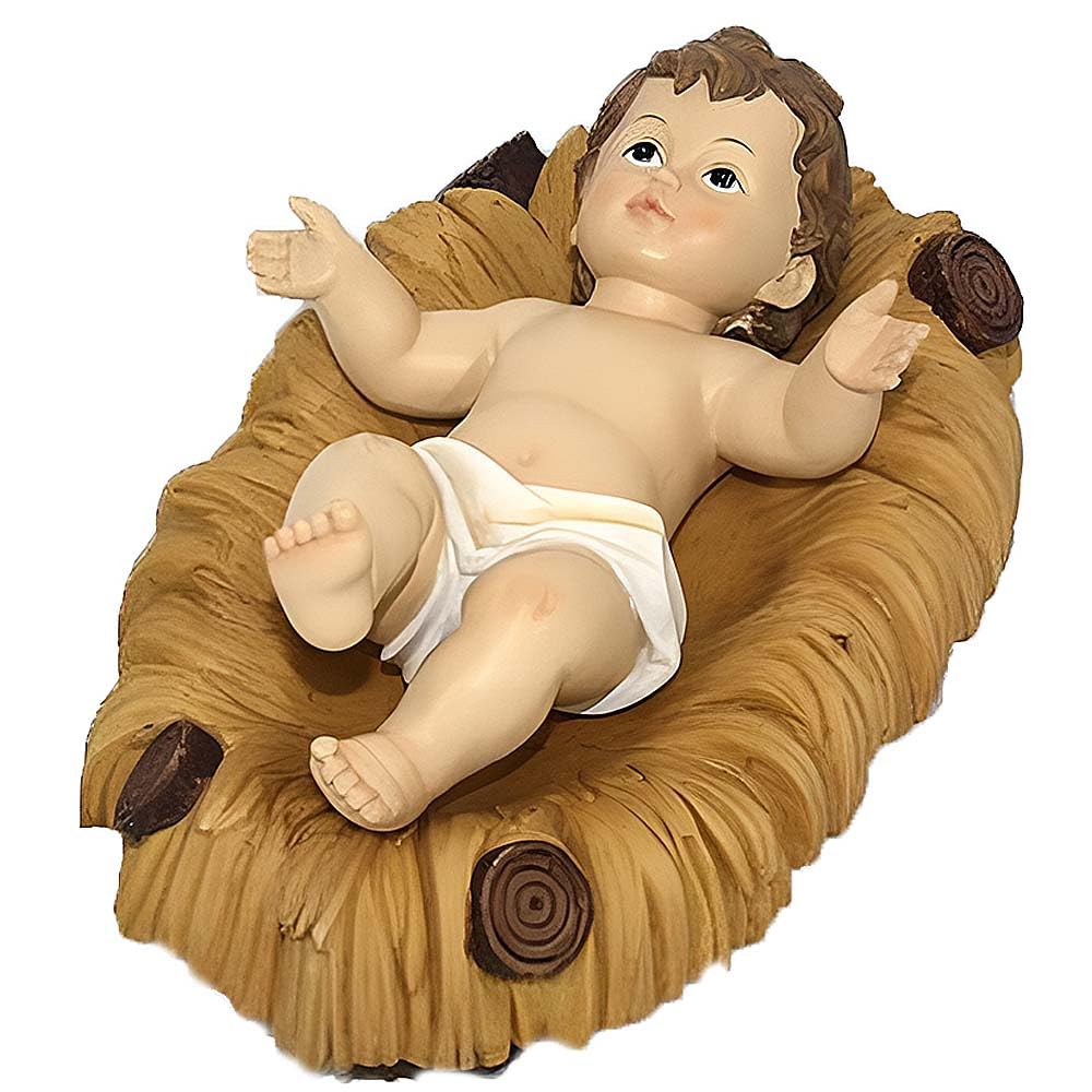 Gesu' bambino con culla in poliresina bambinello di natale addobbi natalizi presepe da cm 24 ottima idea regalo
