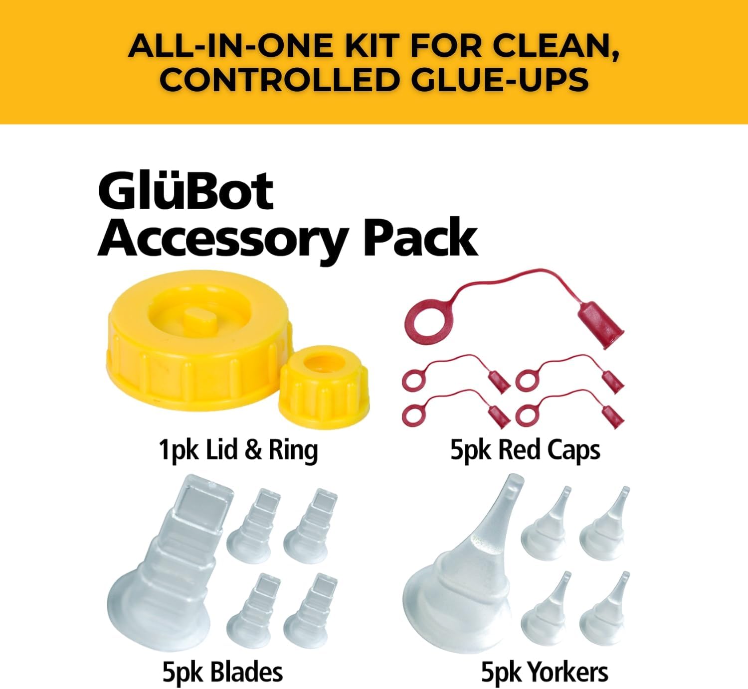 FastCap Fastedge Glu-Bot Tip Kit - 16 Ounce Capacity, Replacement Lid, Ring, Blade & Yorker Tips, Caps Included - Original Version - 98229
