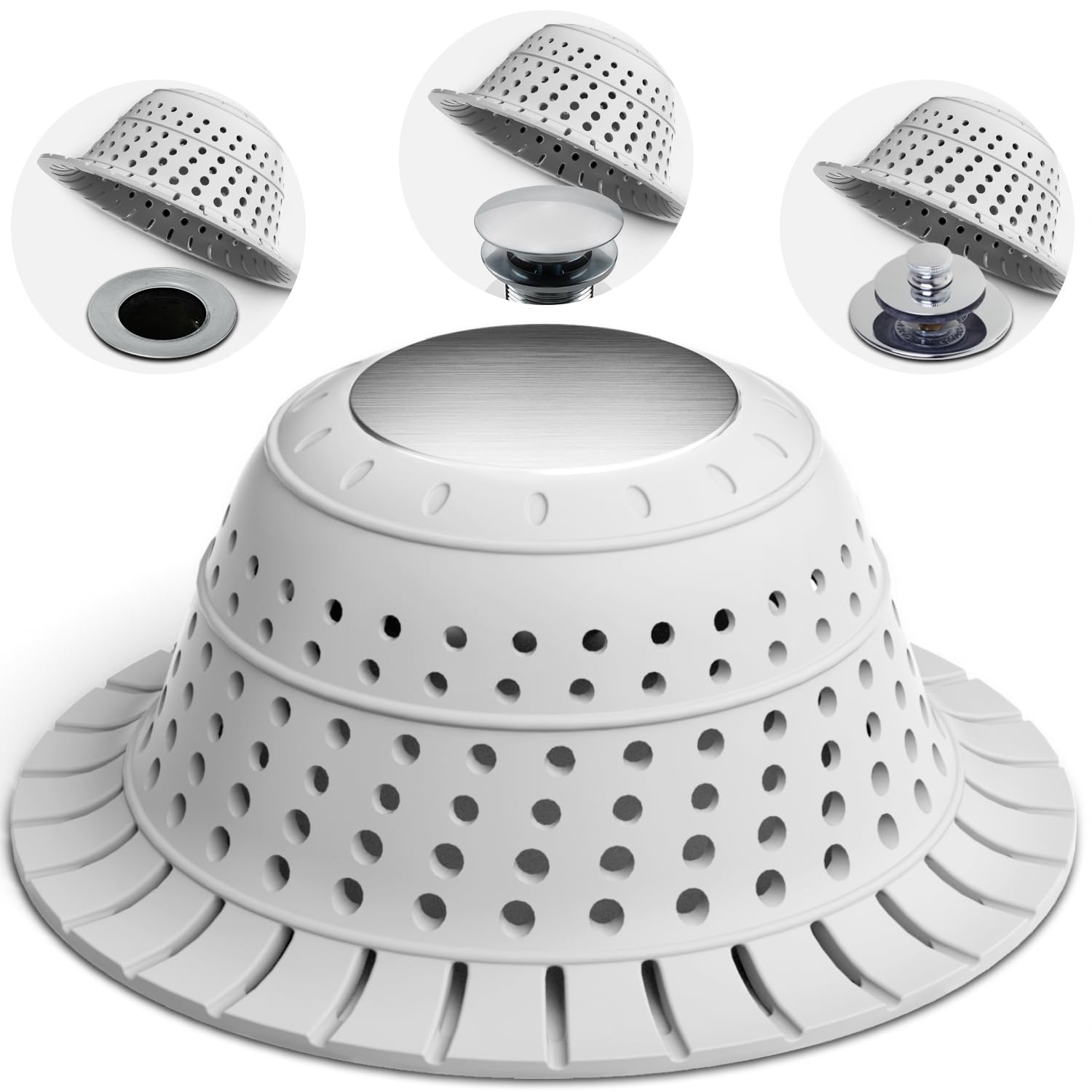 Attrape-cheveux silicone bonde douche baignoire lavabo gris zaa