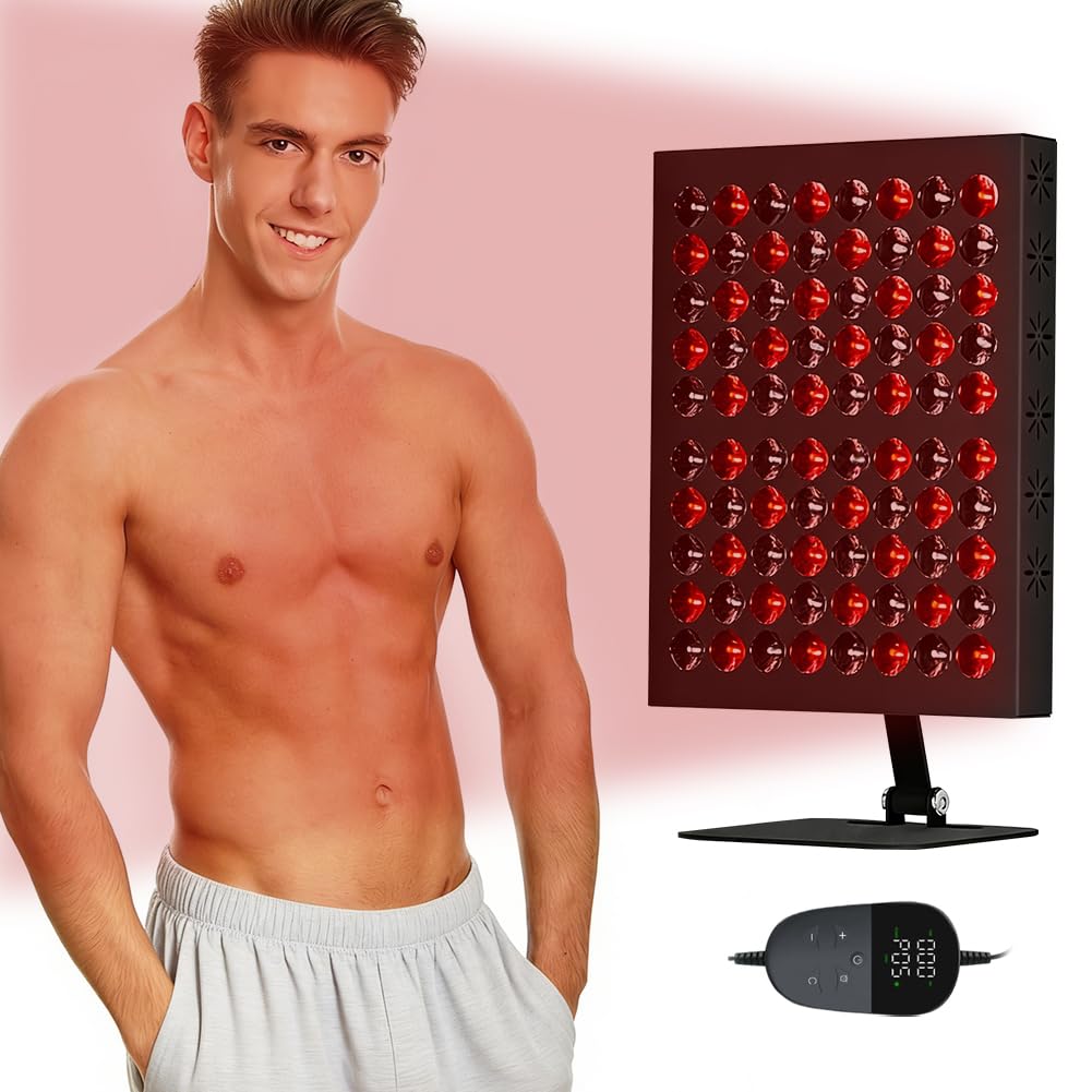 Red Light Lamp Heat Lamp Face Rotlichtlampe Gesicht, 850nm & 660nm Infrarotlampe mit Timer,50W Hochleistungs Nah Rotlichtlampe Therapie mit Kühlgebläse,5 Helligkeits Wärmelampe (80LED)