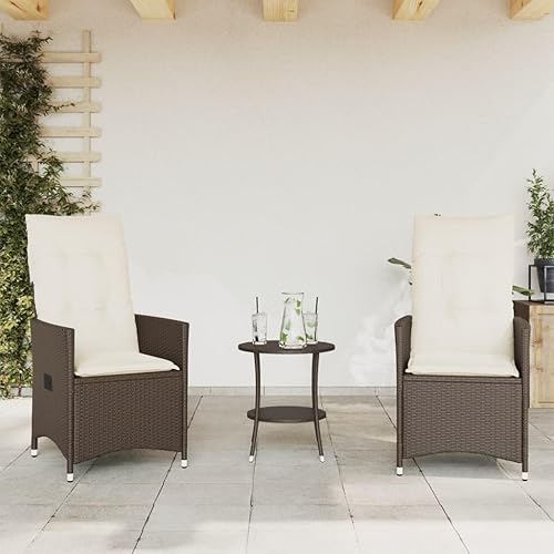 Miniatura 3 de 3 Piece Patio Furniture Set, Brown PE Rattan Bistro Set with Reclining Chairs, Cream Cushions & 17.7" Table, All-Weather Outdoor Seating for Garden,
