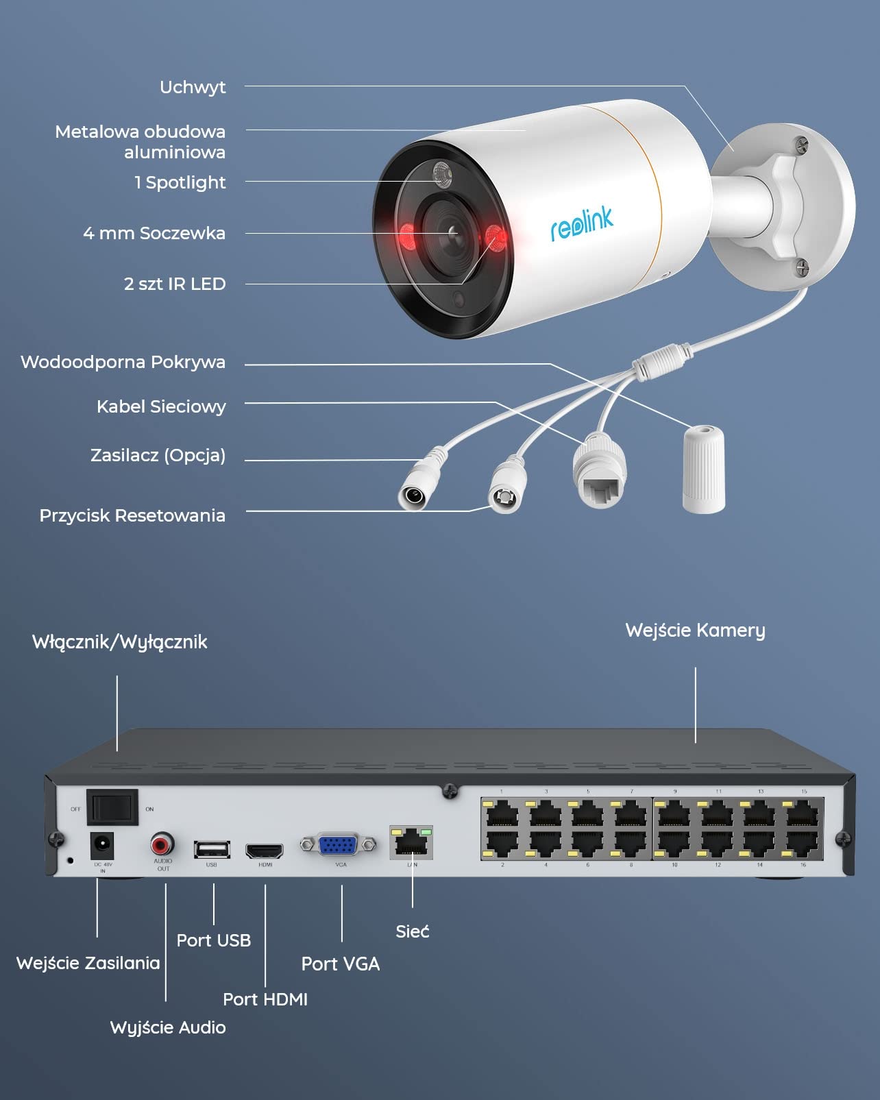 Reolink 12MP System kamer PoE, 8szt 12MP H.265 Kamery zewnętrzne kuloodporne, detekcja osób/pojazdów, 2-kierunkowa komunikacja, oświetlenie, 16CH NVR z 4TB HDD, nagrywanie 24/7, RLK16-1200B8-A