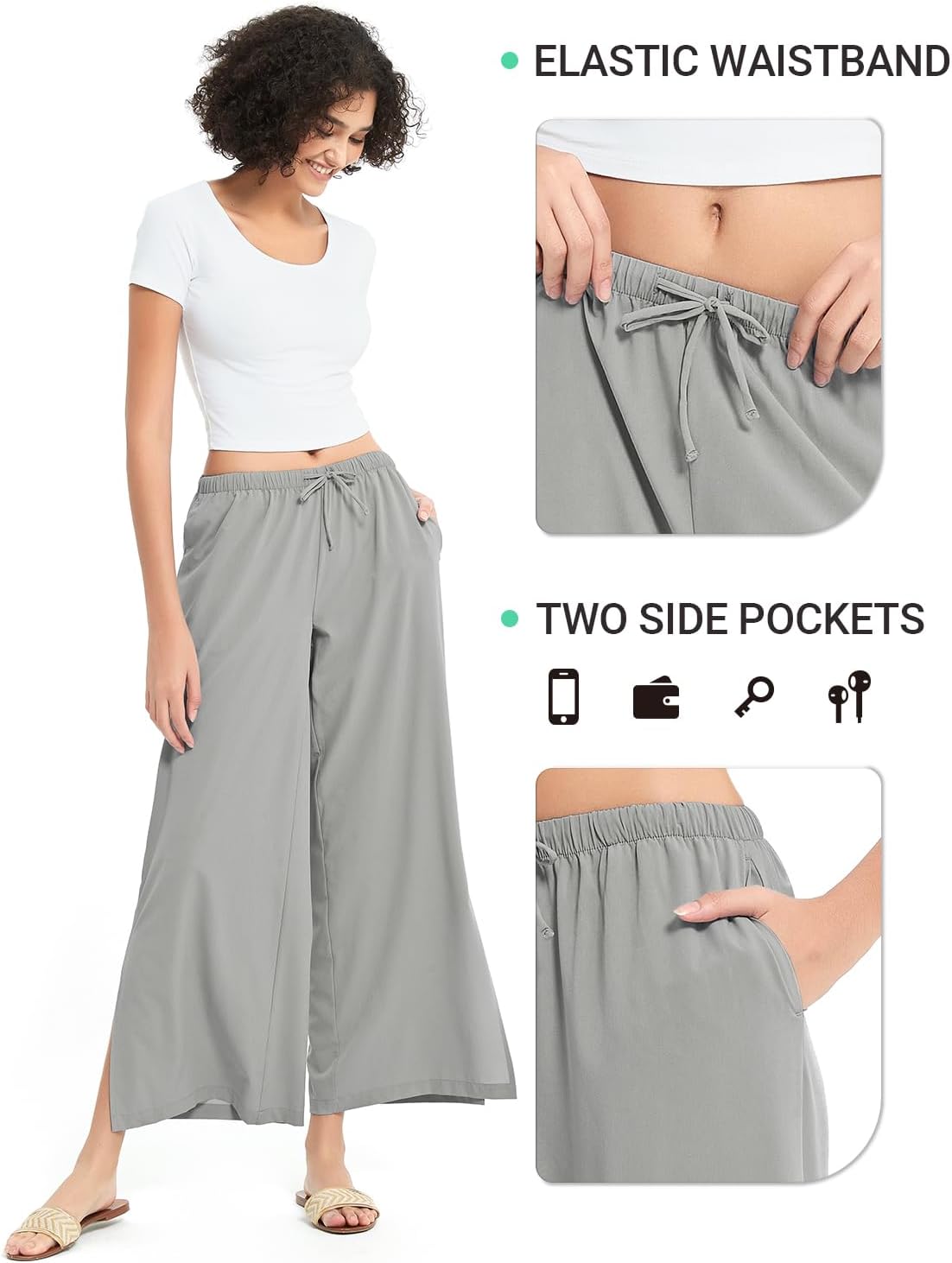 BVVU Womens Wide Leg Yoga Pants Lightweight Travel Pants Quick Dry Lounge Sweatpants Beach Swim Cover Up UPF 50+ - Image 3