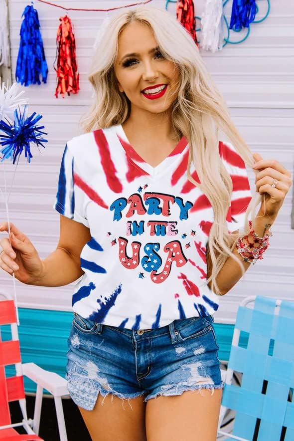 Miniatura 3 de Camiseta de manga corta para mujer, diseño patriótico para el Día de la Independencia del 4 de julio