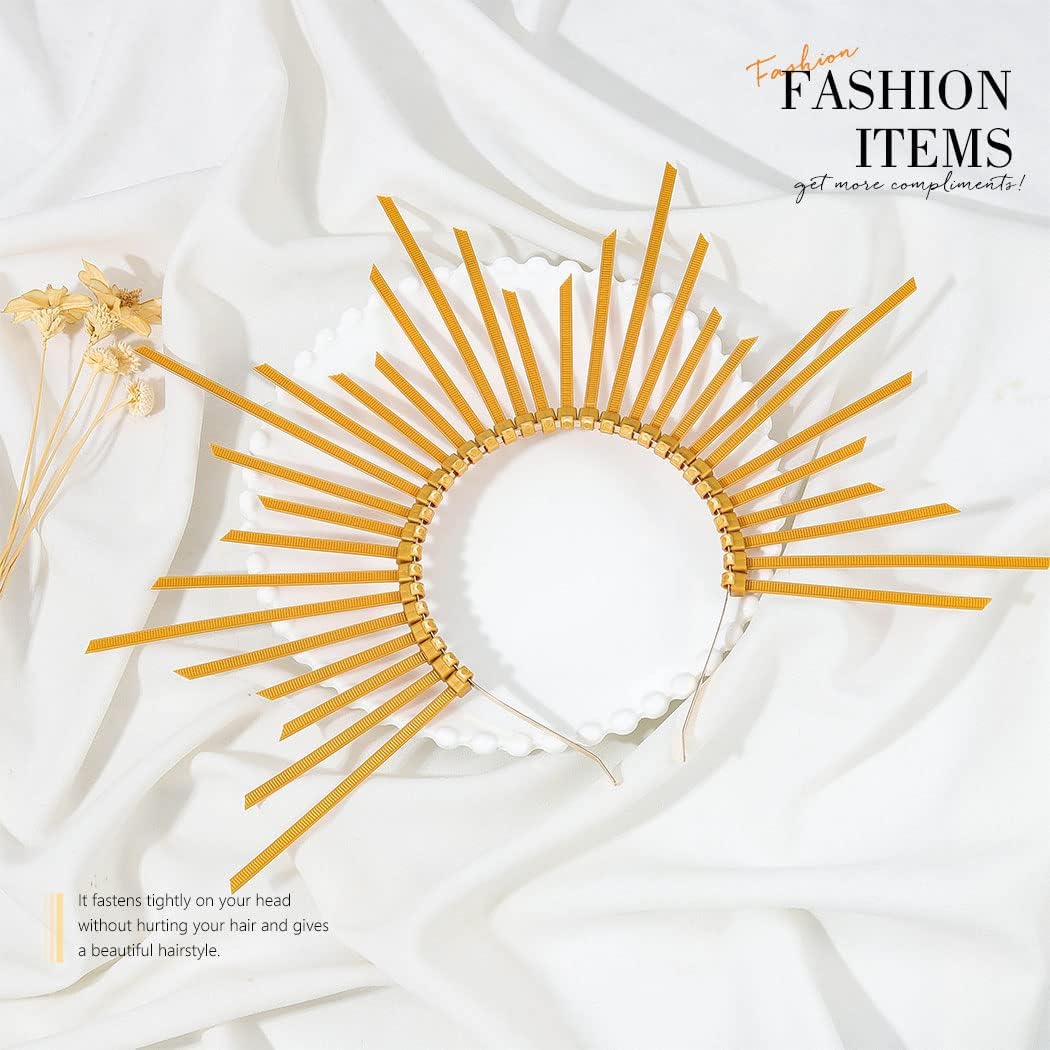 BARTOSI Halo Crown Gold Spiked Crown Headband Greek Goddess Headpiece Halloween Costume Hair Accessories for Women - Image 2