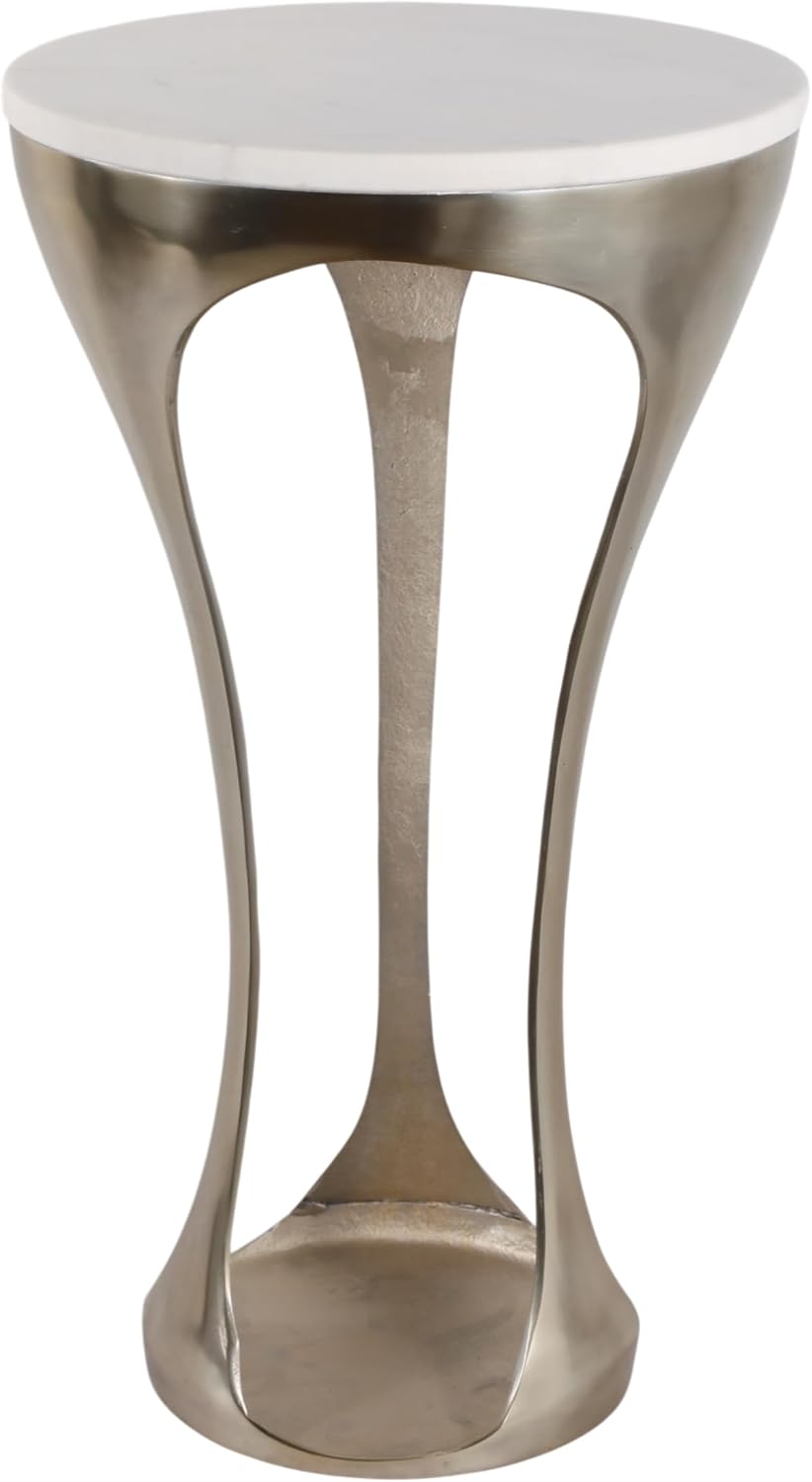 End Table, Side Table, or Night Stand for Home Decor - Luxury Marble C-Shaped Accent Table with Metal Frame for Small Spaces - Contemporary Table for Sofa, Bedroom, and Living Room Decor - 24" Gold