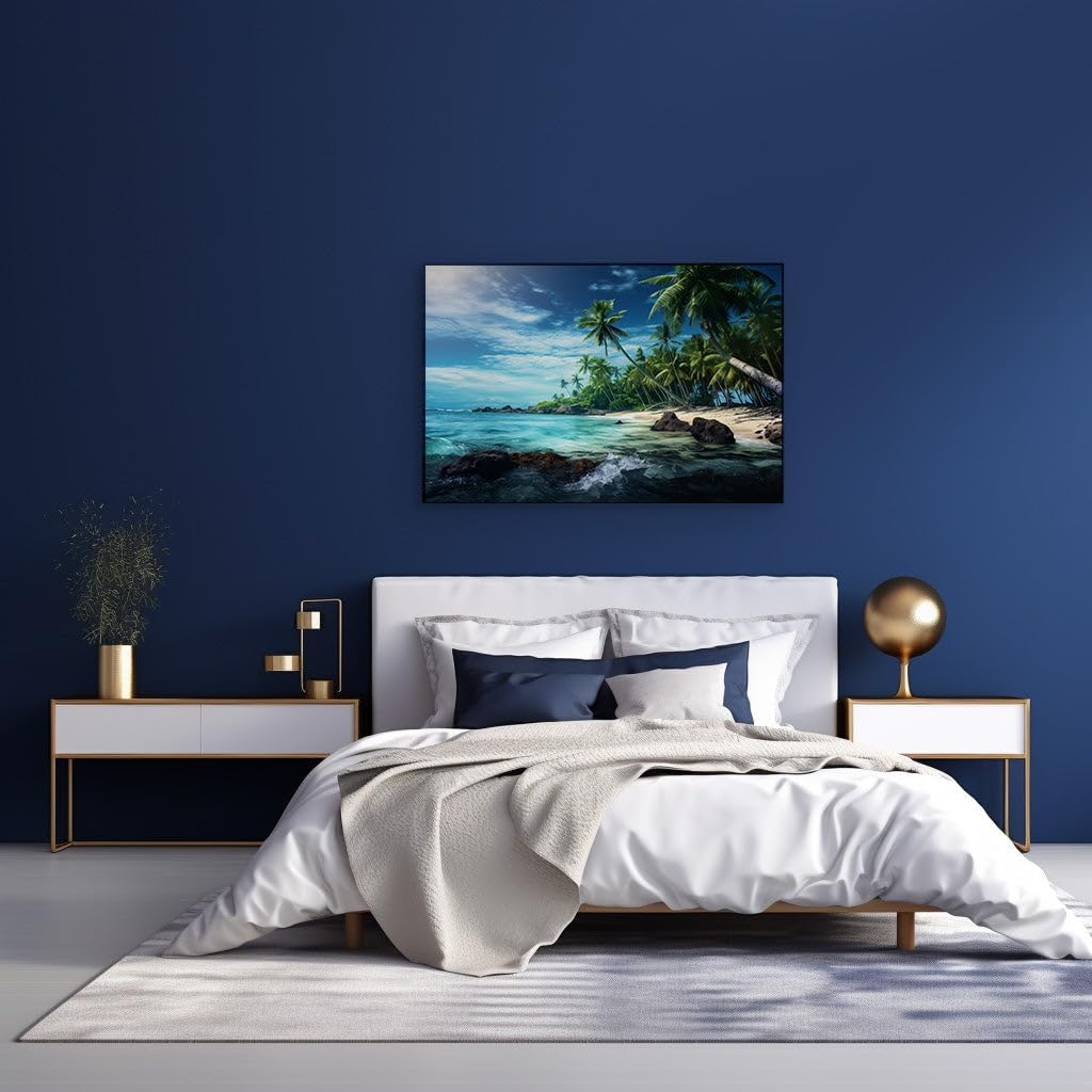 Canvas for Living room. Escape to Serenity: Discover the Untouched Paradise of a Secluded Tropical Beach, 27 x 18 inch Canvas Wall Art - Expansive Panoramas - Botanical Home Decor