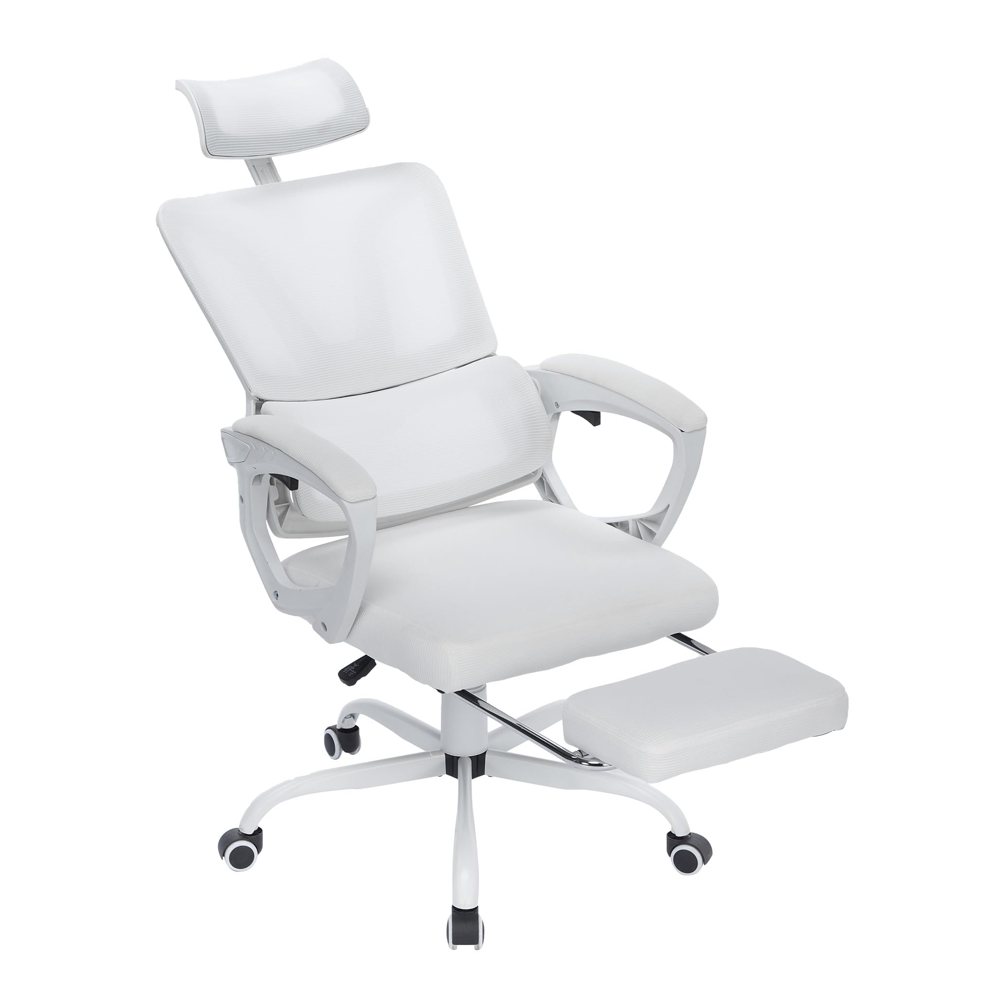 SUBTLETY Silla de oficina ergonómica para ordenador con reposacabezas ajustable, respaldo de malla, reposabrazos, reposapiés y ruedas de goma, función basculante hasta 135° (pálido)