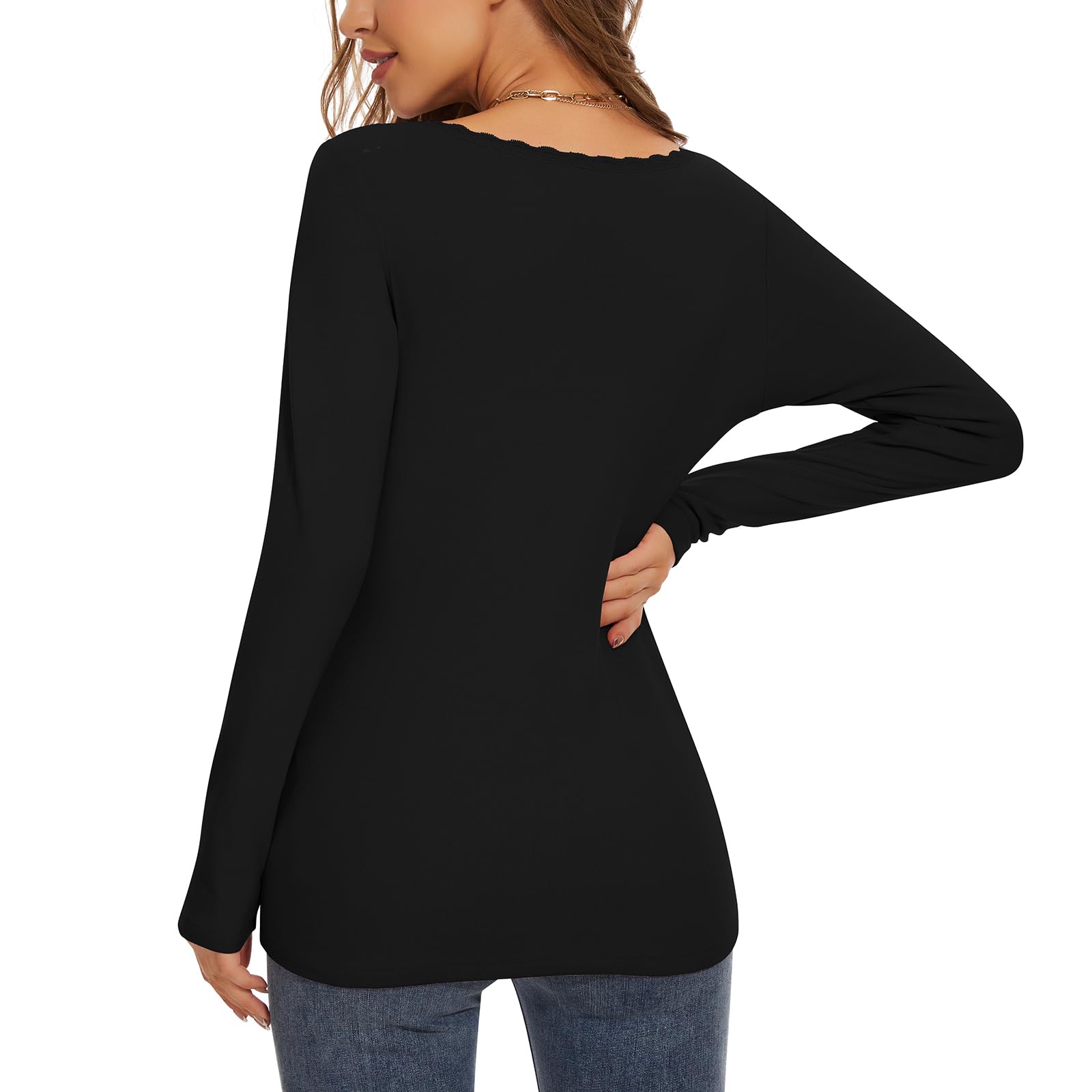 WOWENY T-Shirt Thermique à Manches Longues pour Femme - Pull Chaud d'Hiver - Col en V - Fonctionnel