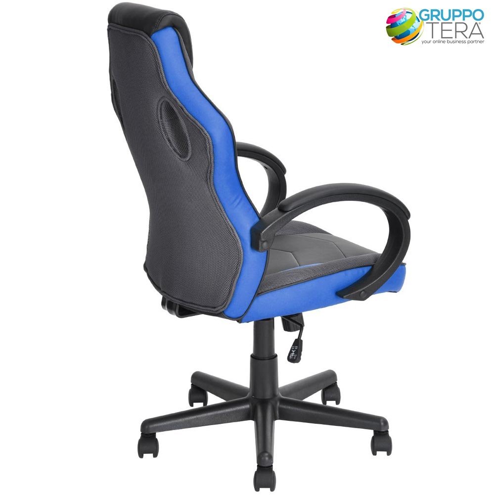 BAKAJI Sedia Gaming Poltrona da Ufficio Direzionale Ruote Girevole Sportiva Racer Direzionale Office Racing Presidenziale Casa Studio Sedia Da Scrivania Uffici Altezza Regolabile (Blu)