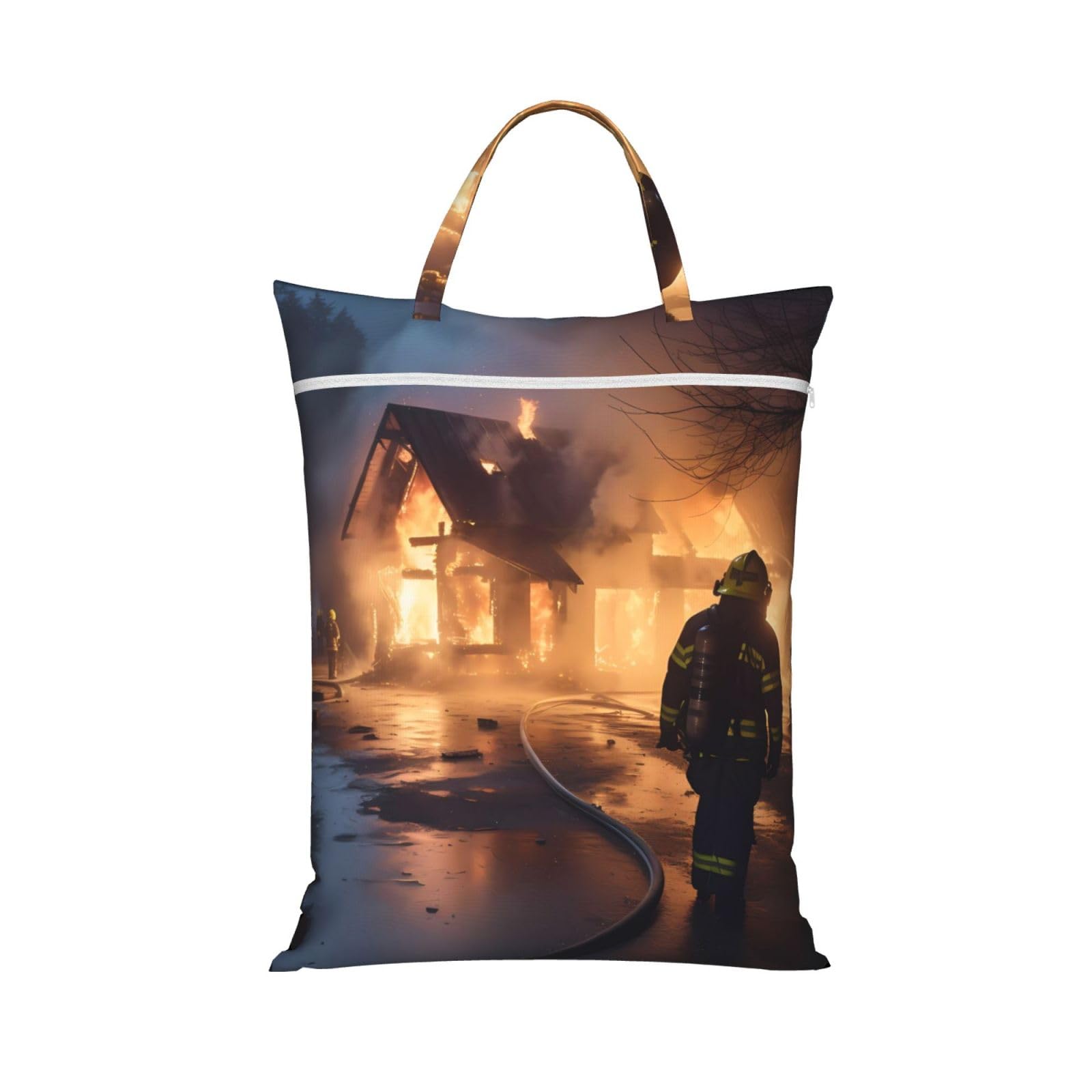 Firefighter Fireman Flame Travel Laundry Bag With Zipper Dirty Clothes Bag Water Resistant Laundry Storage Sack Portable Organizer For Travel Beach School Camping Gym