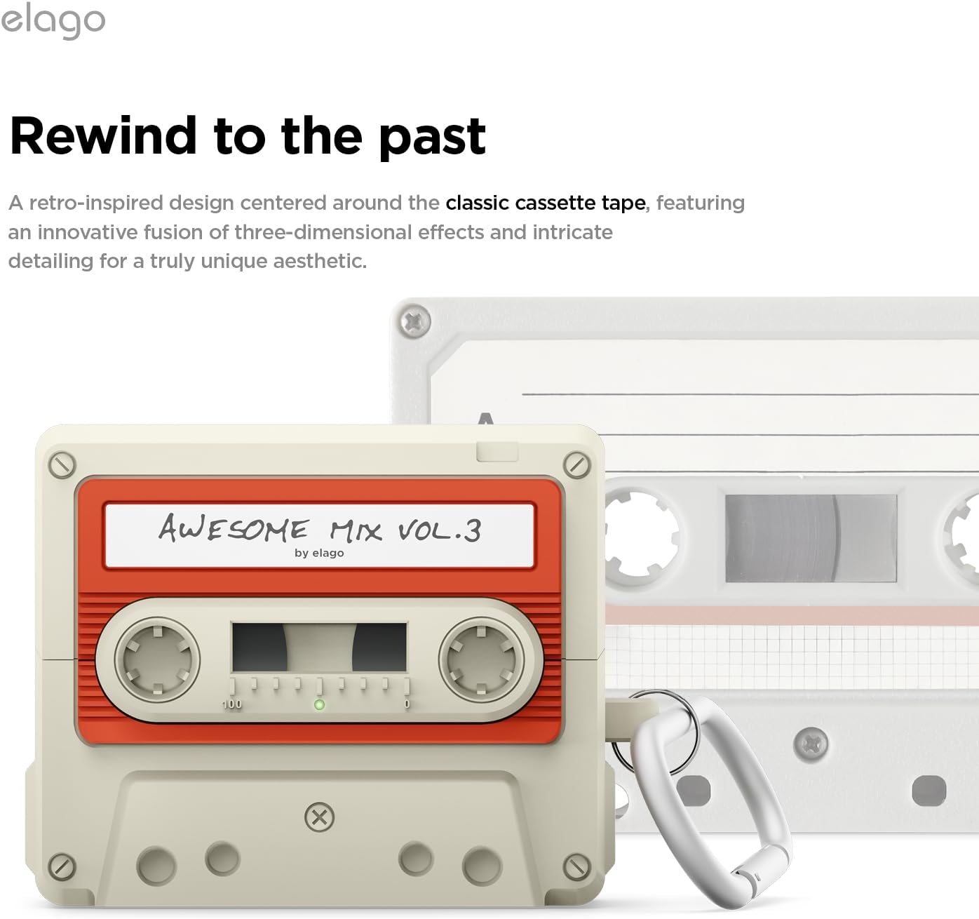 elago Compatible with Samsung Galaxy Buds 3 Pro & 3 & 3 FE Case, Cassette Tape Design Cover with Carabiner, Full Protection, Headphone Accessories, for Men, for Women - Image 3