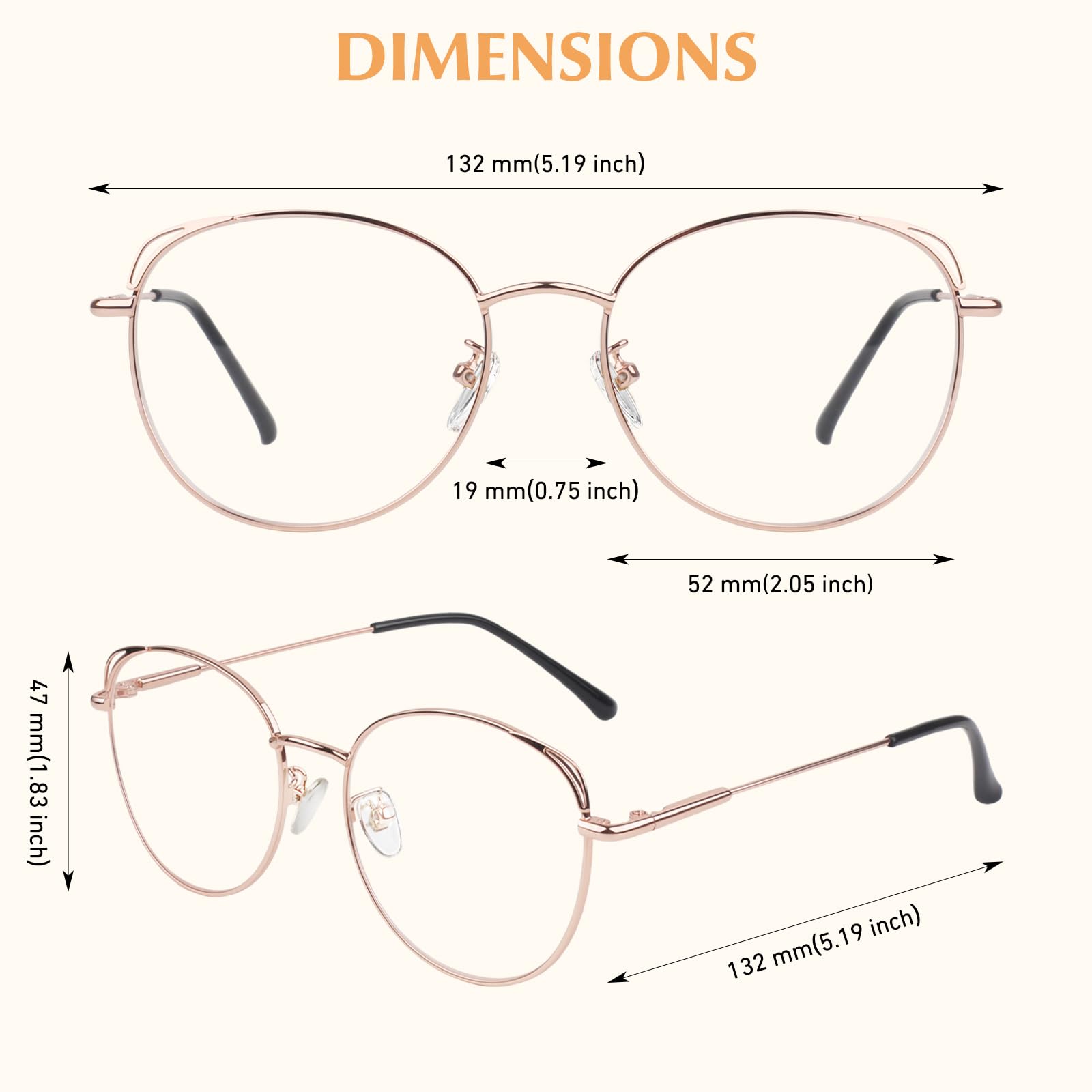 LINVO Fausse Lunettes de Vue femme Vintage Retro Mode Cat Eye Œil De Chat UV400 Métal Faux Lunettes