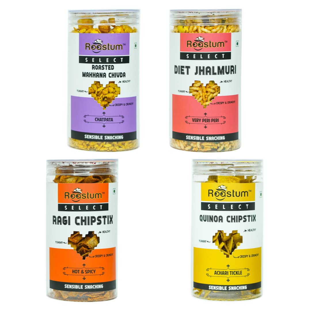 ROASTUM Gulit Free Snacks Combo of 4 | Roasted Makhana Chivda (170g), Diet Jhalmuri (150g), Ragi Chips (150g), Quinoa Chips (130g) | Diet Chips - Healthy Namkeen | Gluten Free Snacks Combo, No Preservatives (Pack of 4, 600g Total) (B0BYFHBTGK) Amazon Price History, Amazon Price Tracker