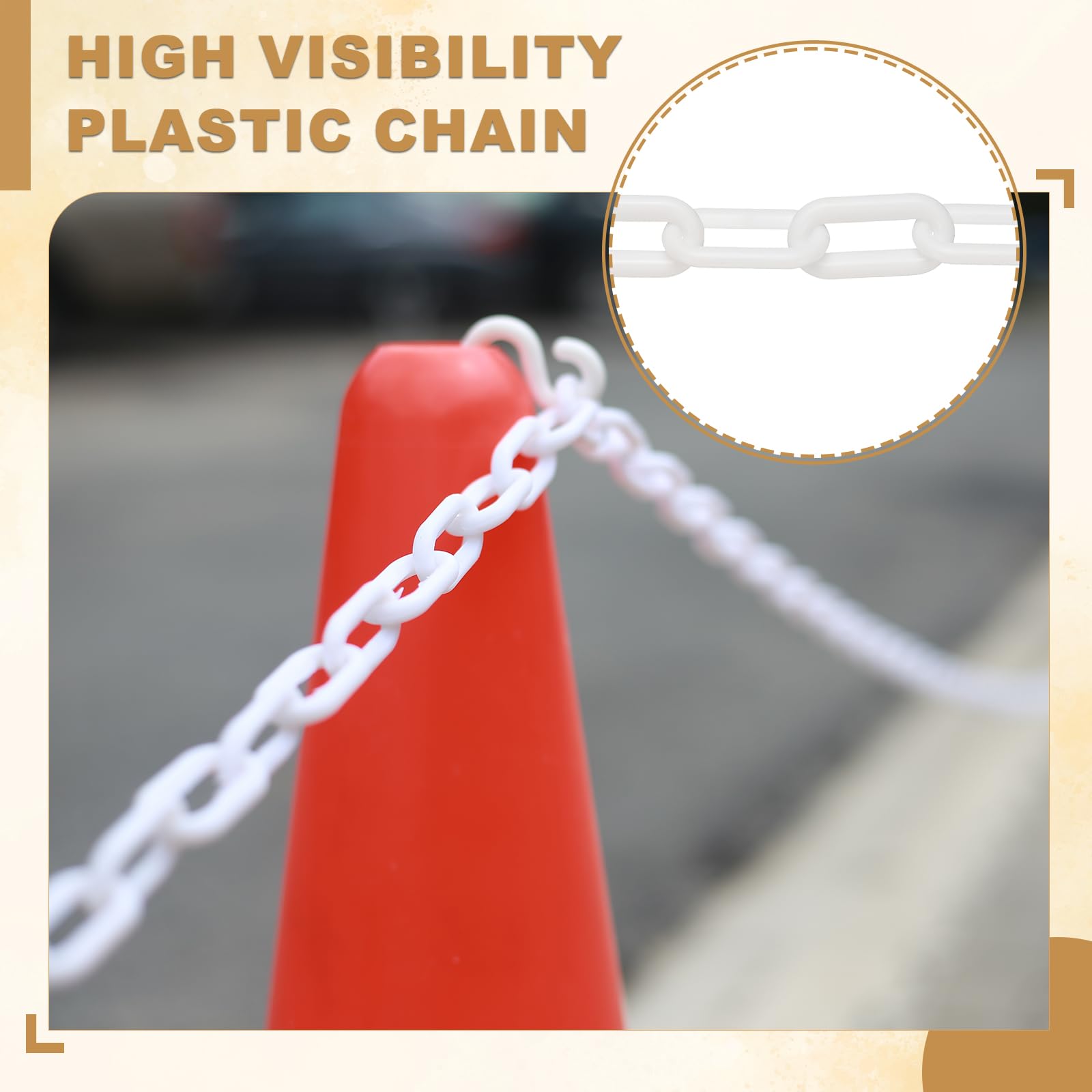 PATIKIL 25 Pieds Chaîne En Plastique, Barrière De Sécurité Chaîne 1x2 Pouce Boucle Léger Imperméable Contrôle Foule File D'Attente Concerts Parking DIY Clôture Porte, Blanc