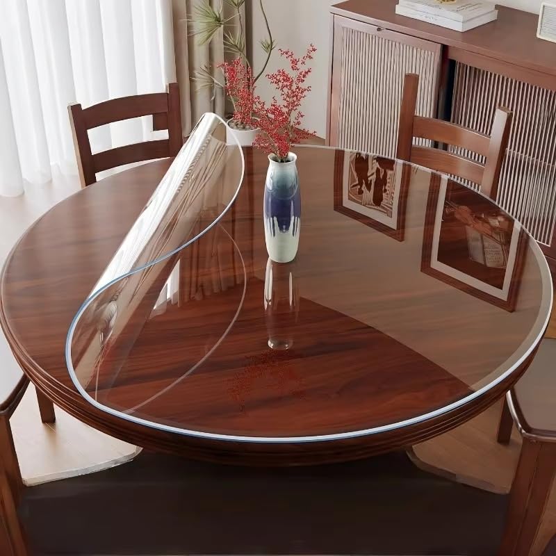 Image of MR.CLEAR Ultra Shield | India's 1st & Only Antibacterial Table Cover | (34 Inches Round, 3mm) | 4 & 6 Seater Waterproof PVC Cloth | Office & Home Dining Tables Top Thick & Water Proof Clear Protector