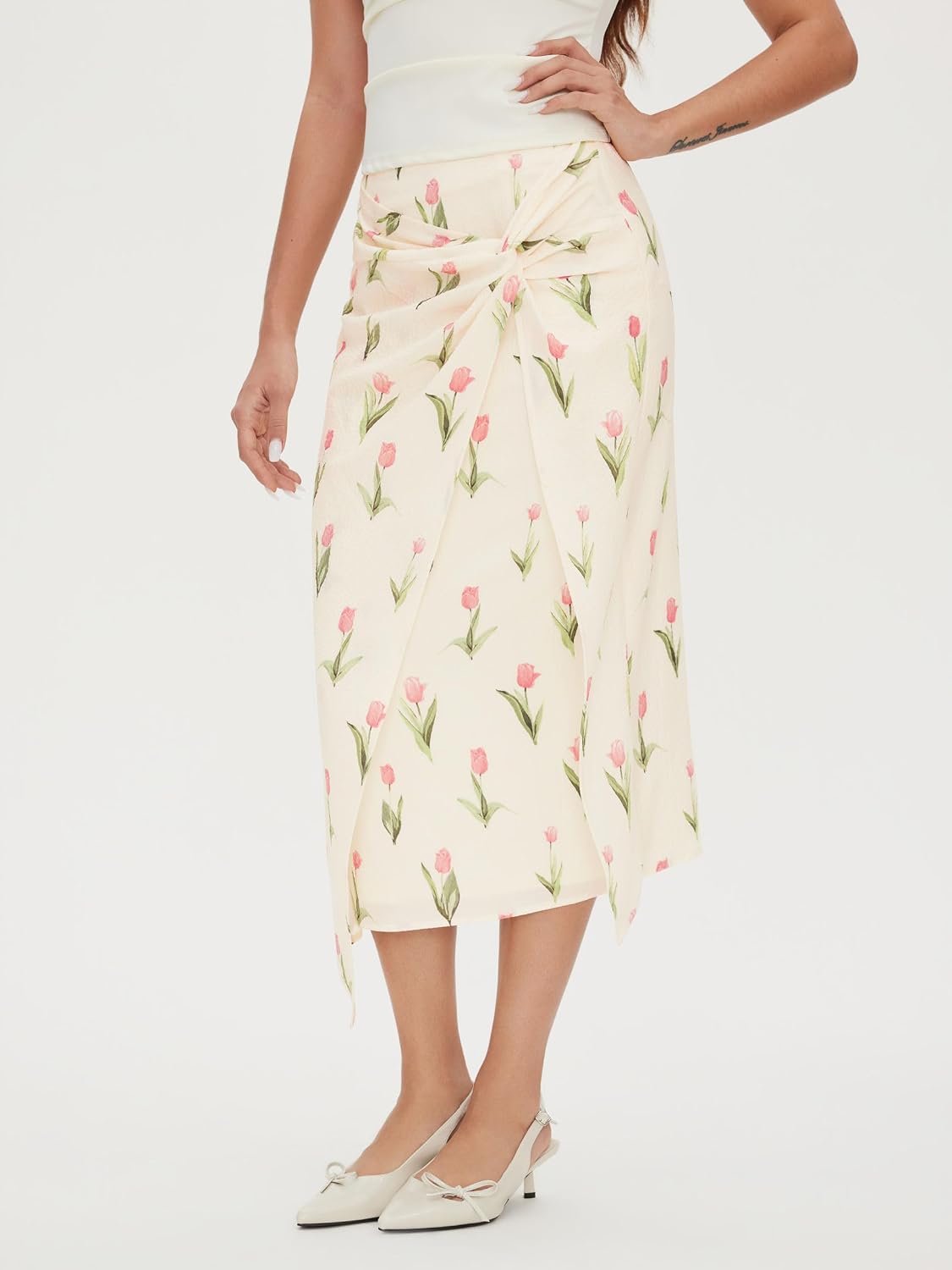 CIDER Women's Floral Asymmetrical Summer Skirts Tied High Waist Ruched Casual Skirts for Women
