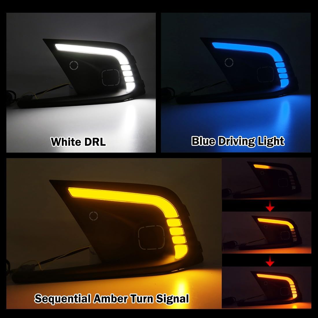 Daytime Running Lights For Honda Civic 2021 2022 2023 Fog Light Replacement Tri-Colors DRL With LED Lamp Bulb for Civic Front Fog Light with Bezel
