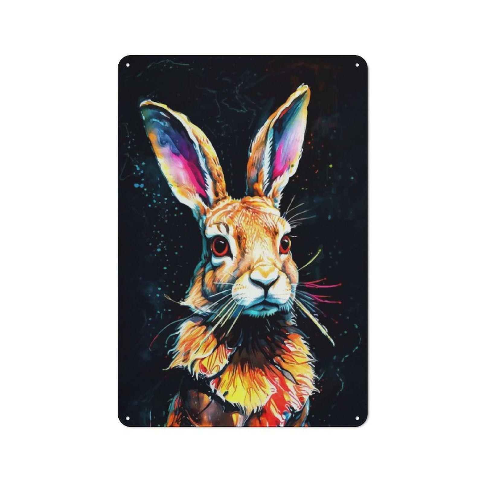 Junmoney Colorful Rabbit Portrait Vintage Tin Sign 30X20cm For Garden Room Or Summerhouse, A Housewarming Gift For Outdoor-Room Decor Collectors