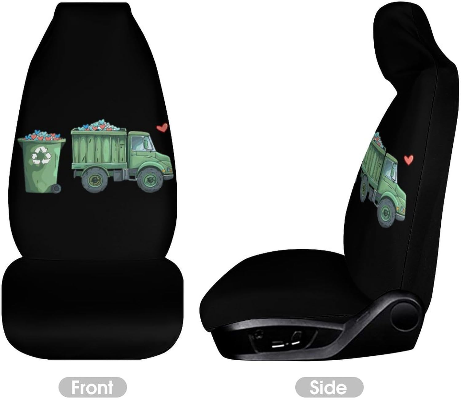 Garbage Truck Loads of Love Car Seat Covers Automotive Seat Covers Car Seat Protector Auto Front Seats Protector for Most Cars 2PCS